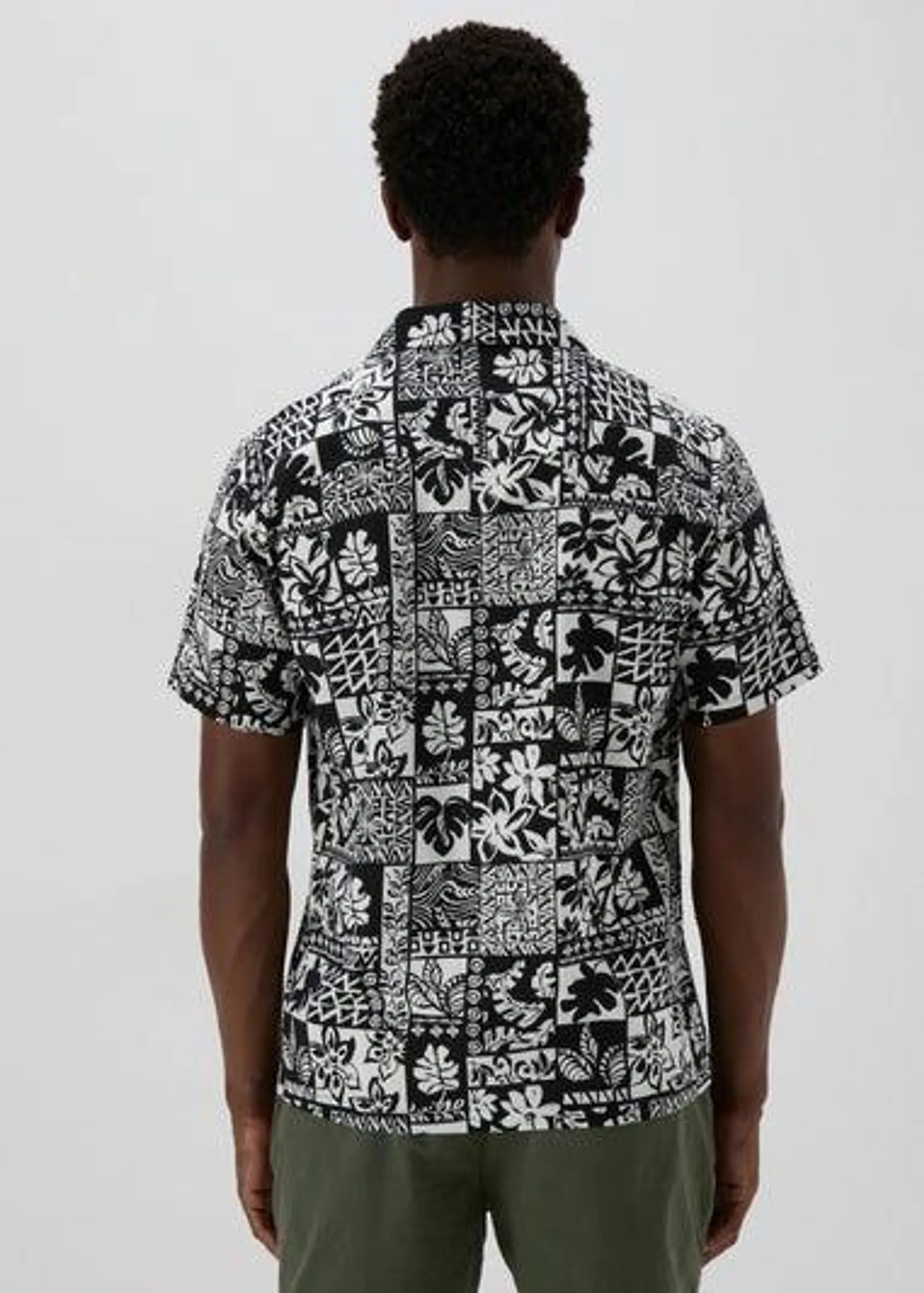 Black Mono Leaf Print Shirt