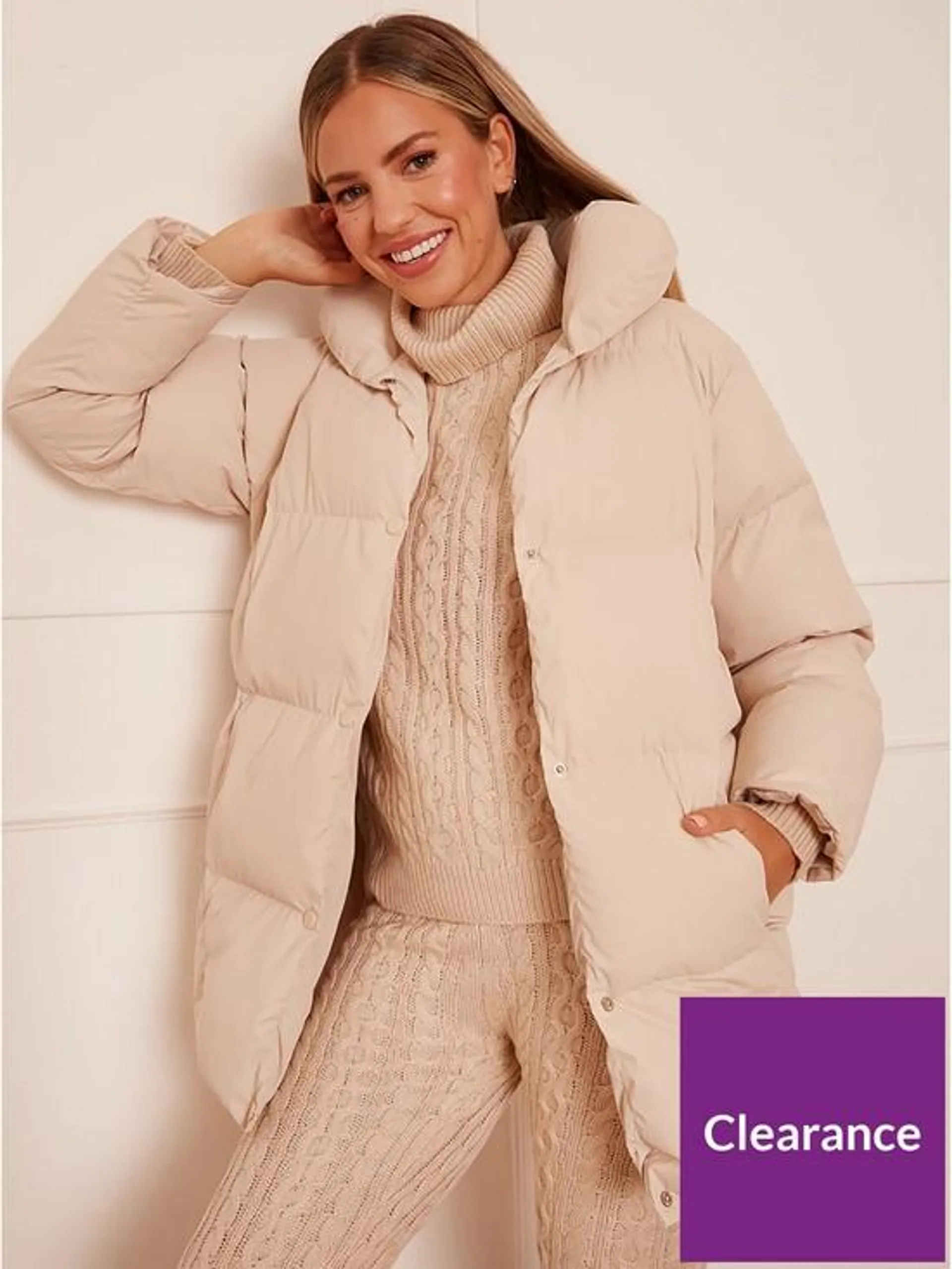 Padded Coat with Hood - Cream