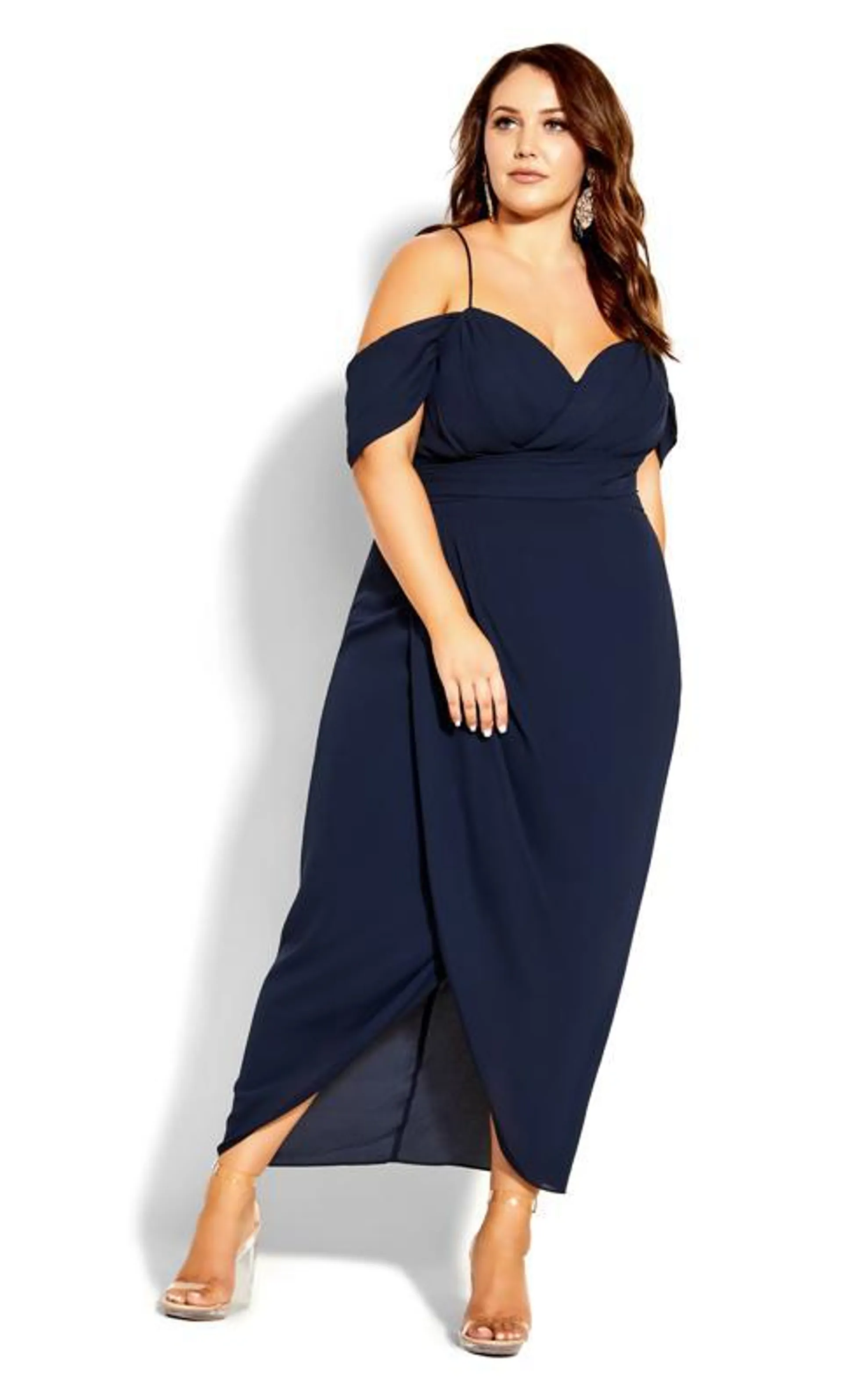 Evans Navy Cold Shoulder Wrap Occasion Maxi Dress