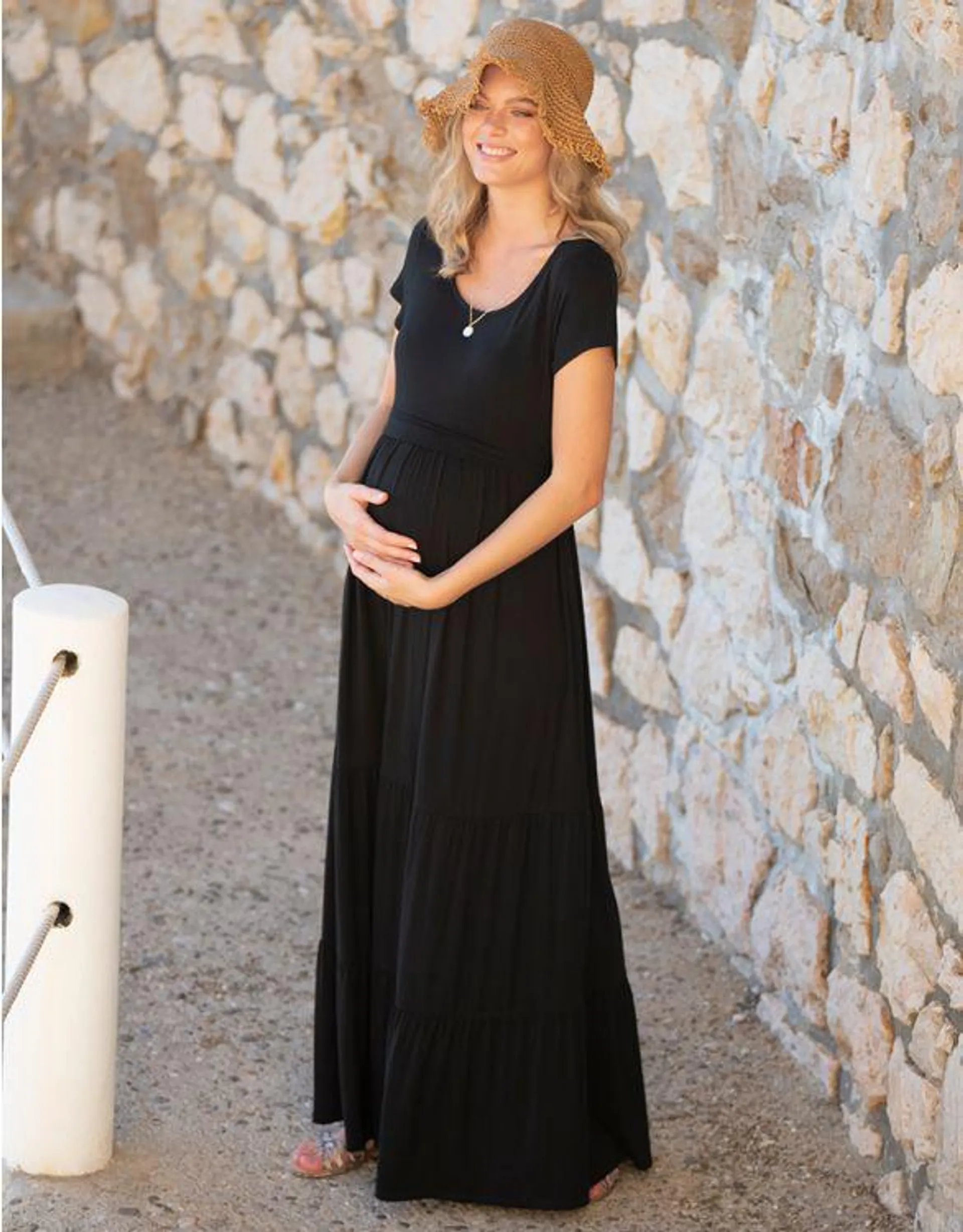 Black Jersey Maternity & Nursing Maxi Dress