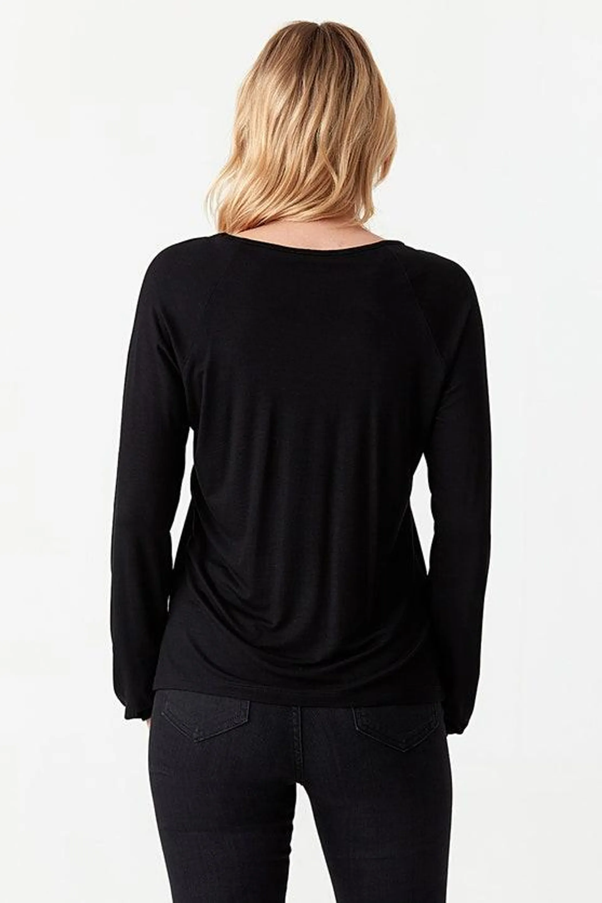 Black Tie Smock Long Sleeve Top