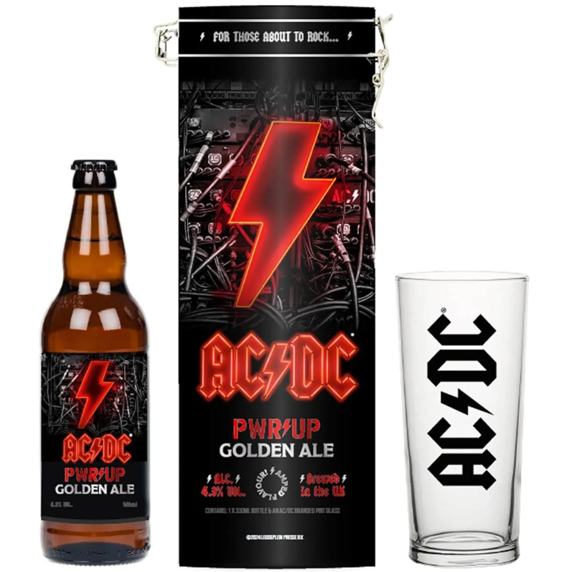 AC/DC Power Up Tin with Beer & Glass