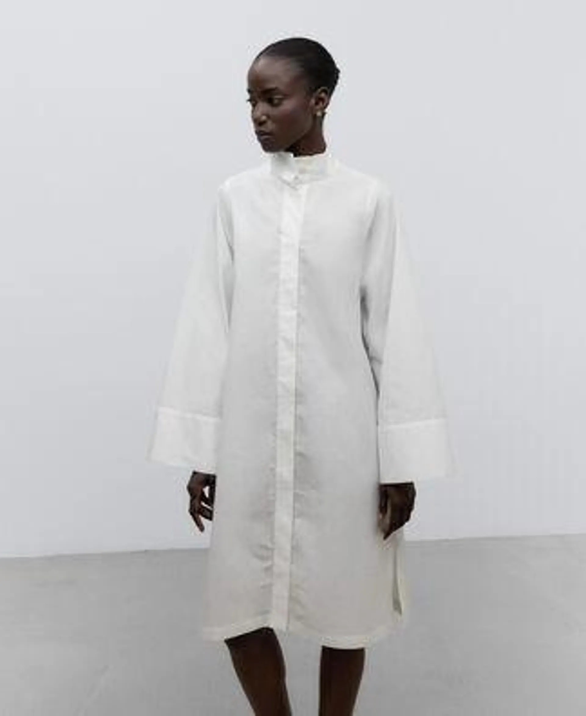 Cotton shirt-like white dress woman