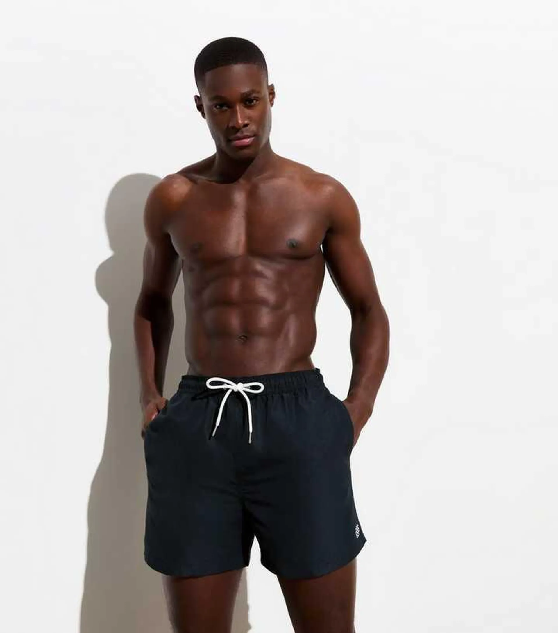 Navy Mid Length Drawstring Swim Shorts