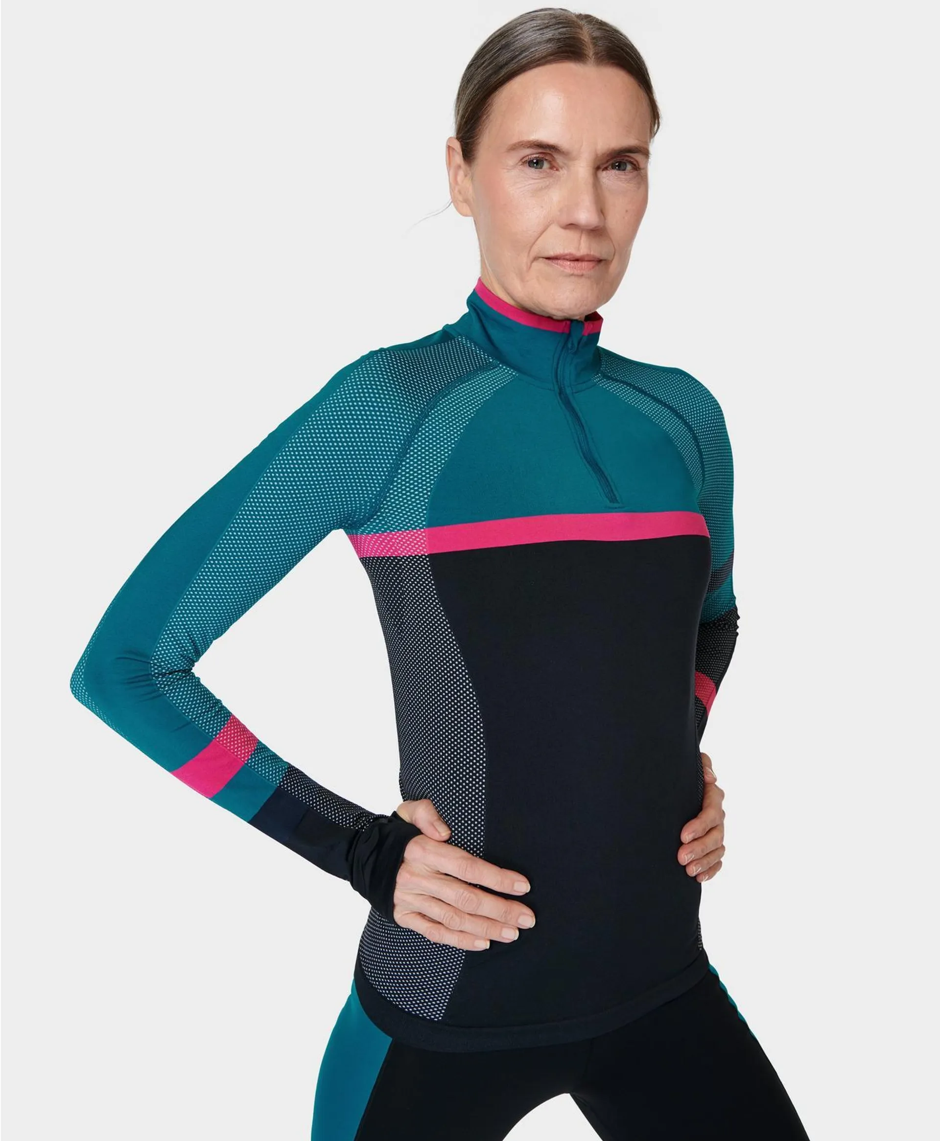 Athlete Seamless Colour Block Half Zip Long Sleeve Top