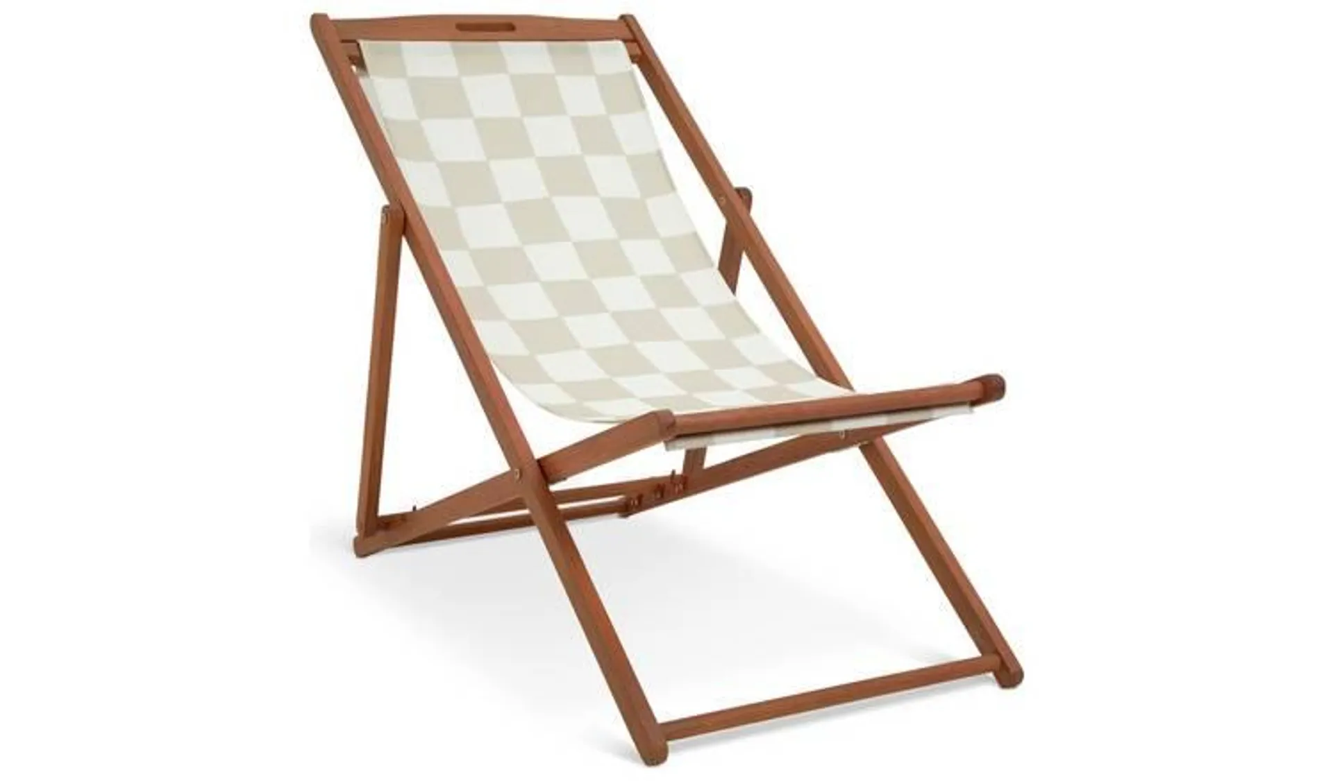 Habitat Folding Wooden Garden Deck Chair- Cream & White