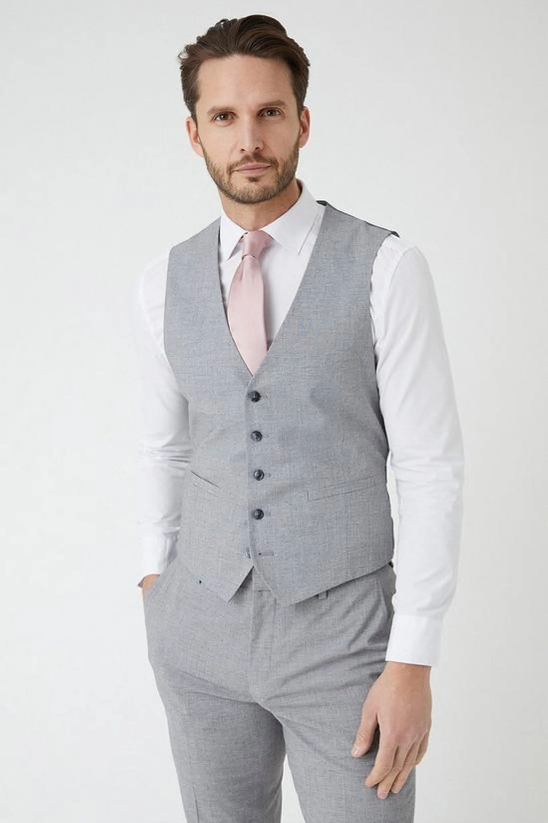 Slim Fit Light Grey Textured Waistcoat