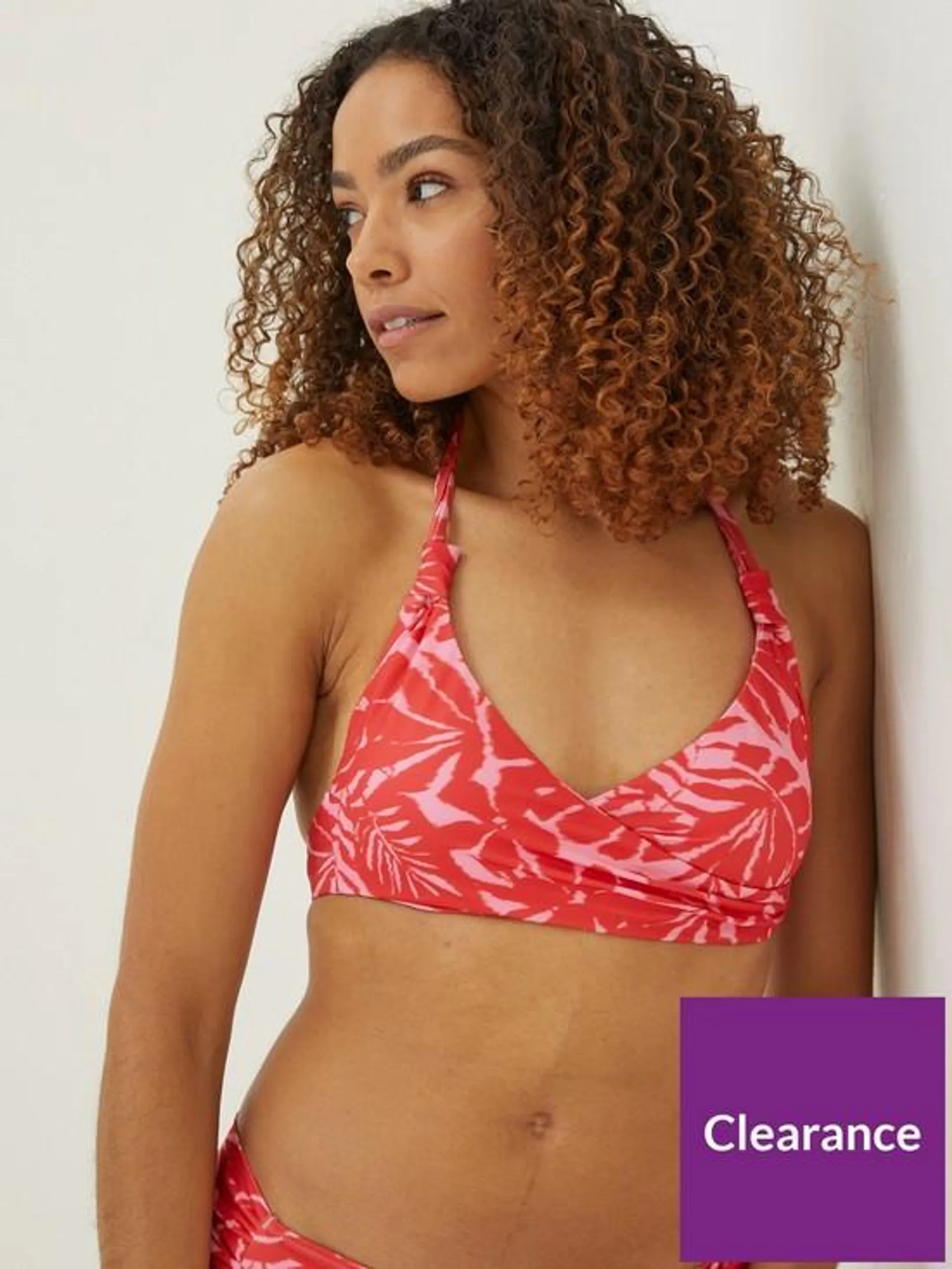 Ikat Leaves Bikini Top - Pink