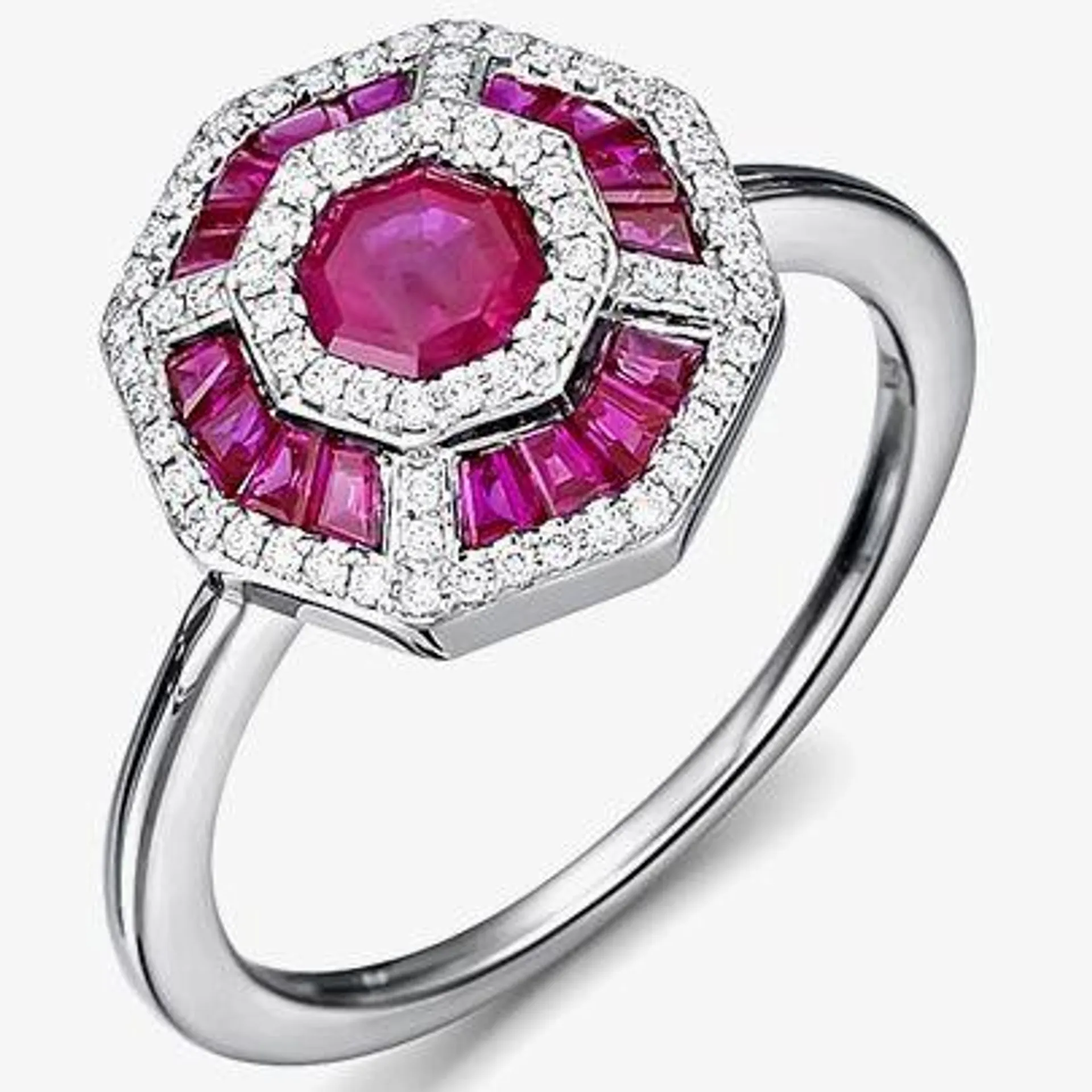 18ct White Gold Ruby and Diamond Fancy Cluster Ring