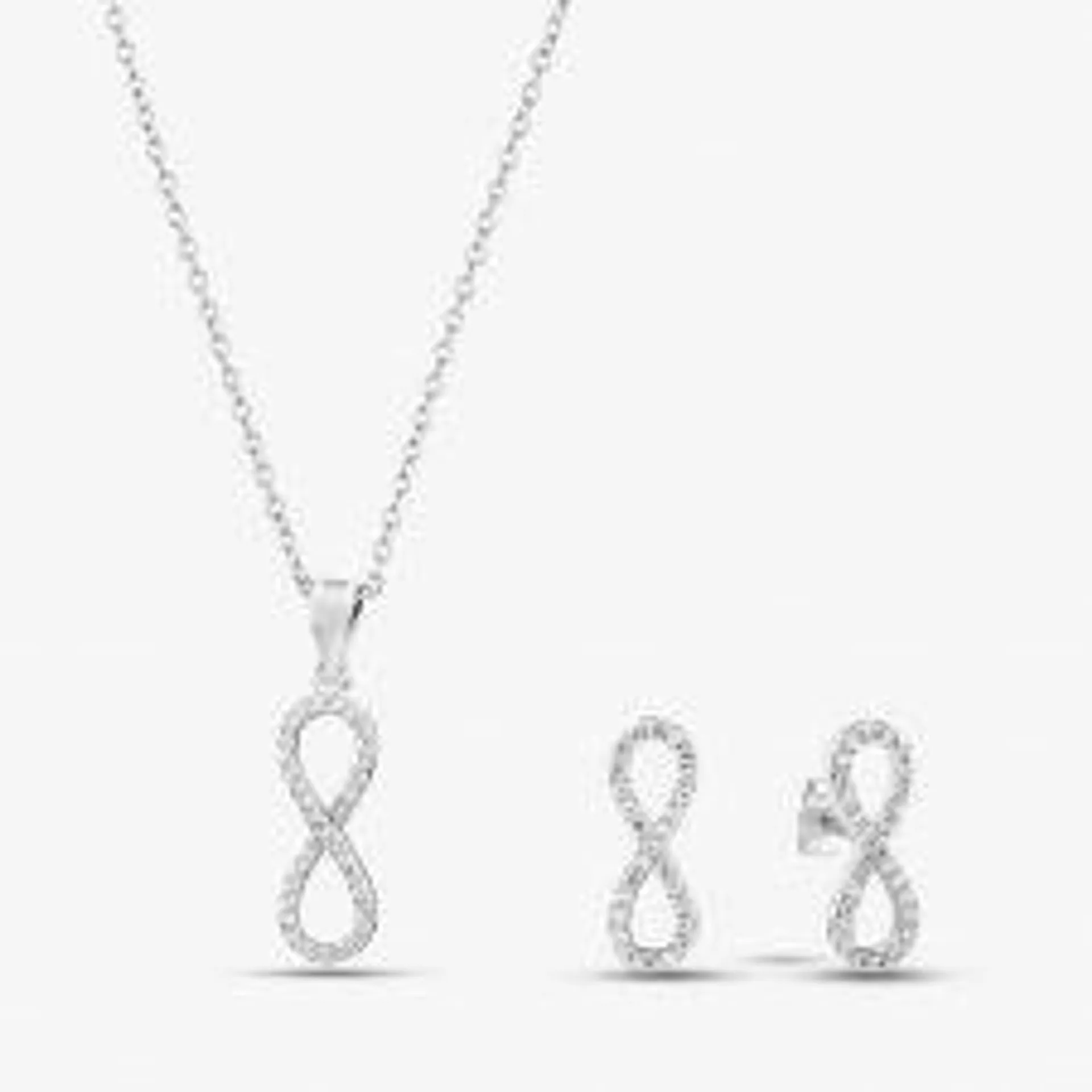 Silver Cubic Zirconia Infinity Pendant & Earring Set SET9471