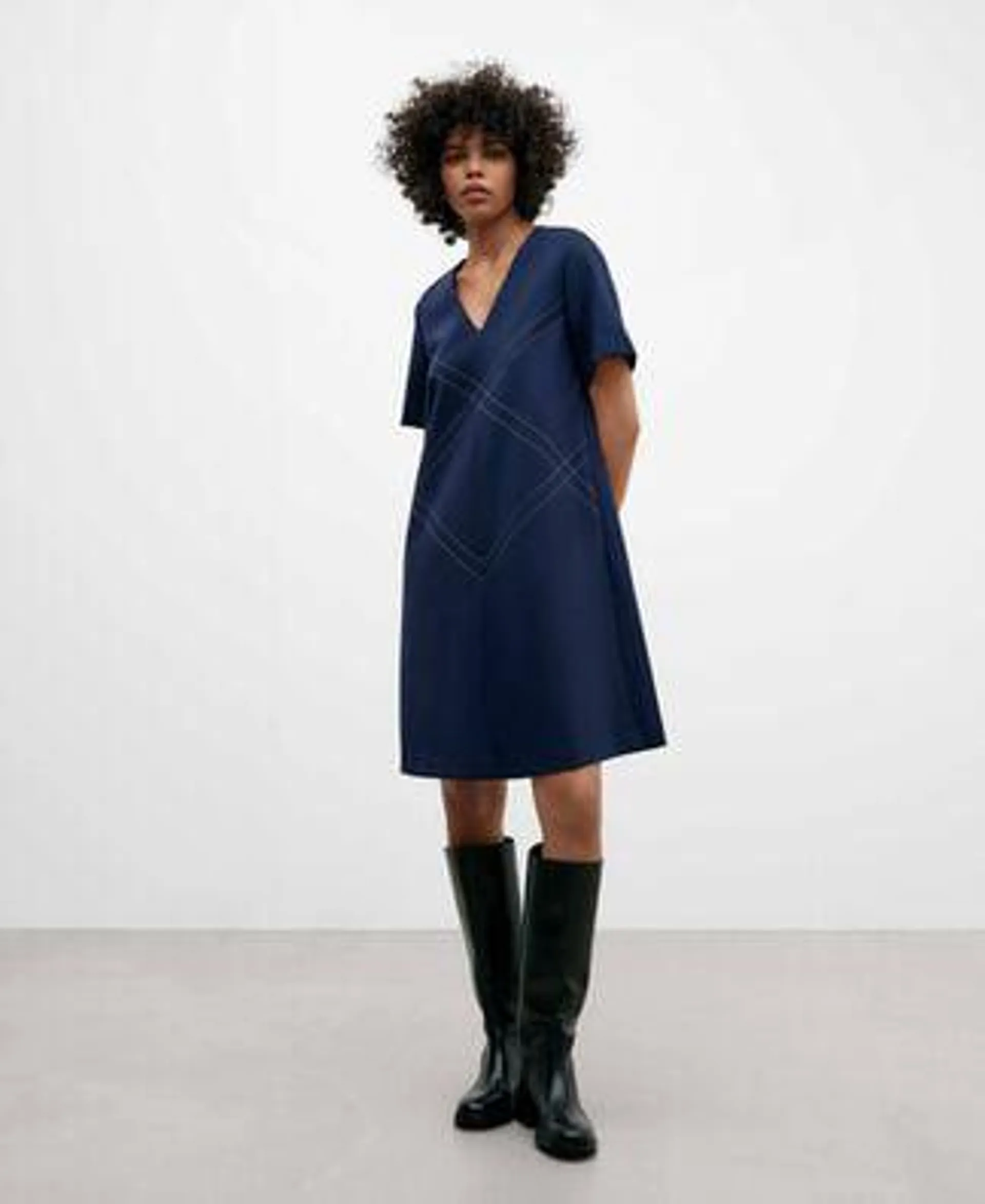 Navy blue viscose fabric dress for women
