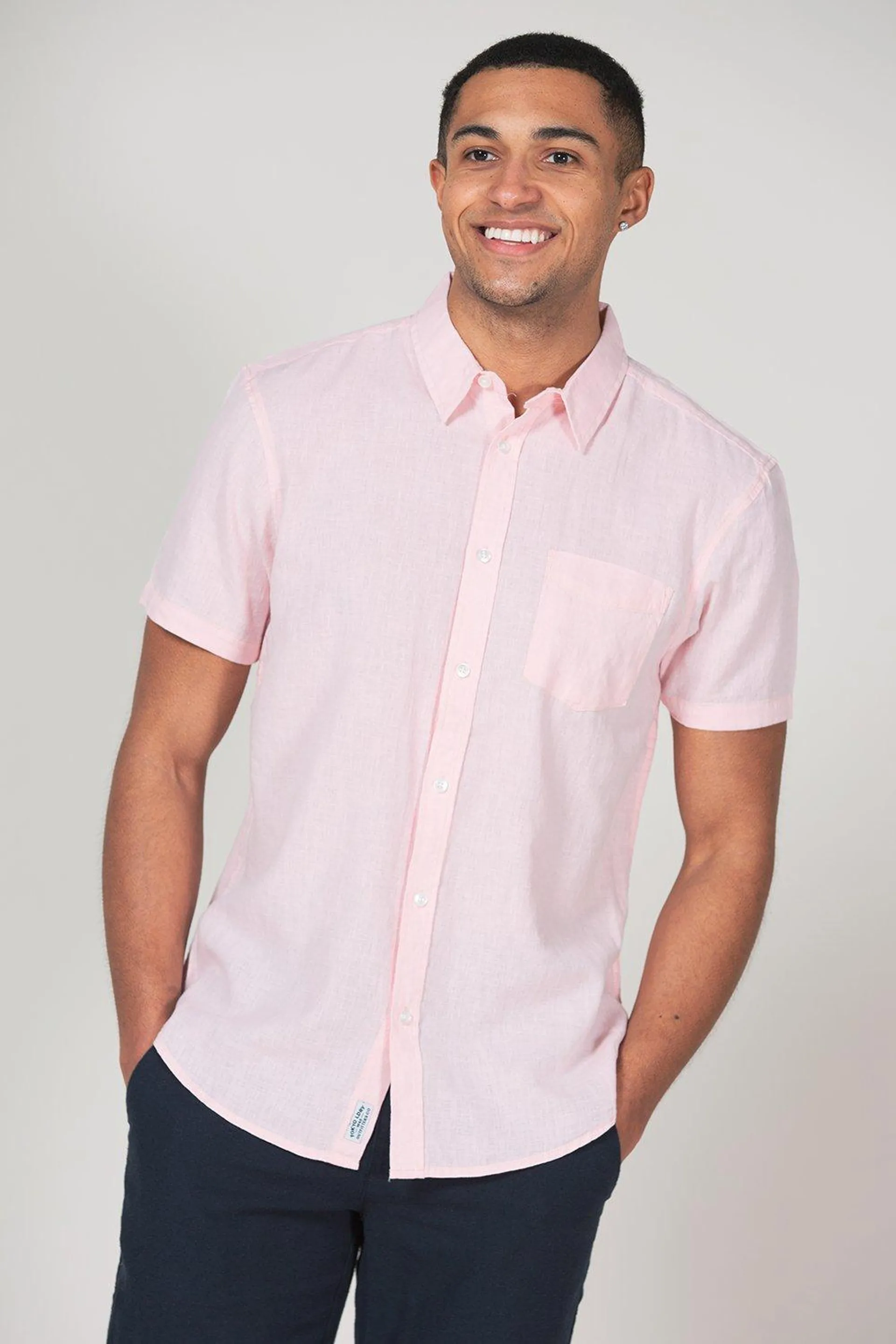 'Bertrand' Linen Blend Short Sleeve Button-Up Shirt with Chest Pocket