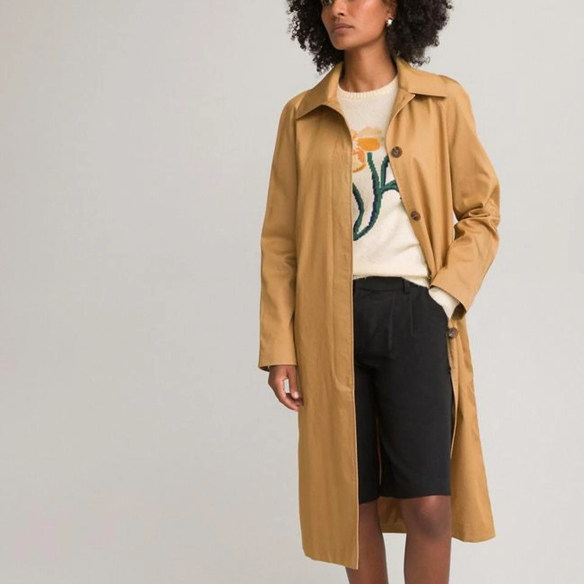Buttoned Mid-Length Trench Coat