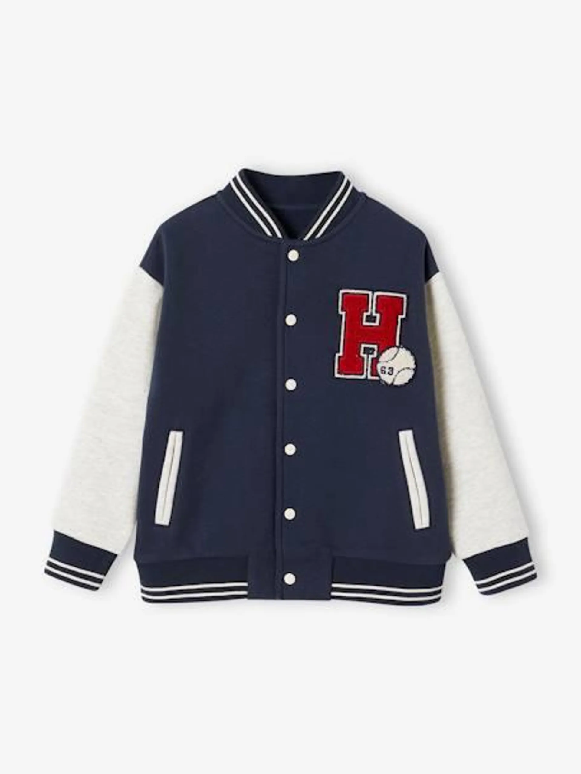 Sweat style teddy en molleton garçon badge en bouclettes. - marine