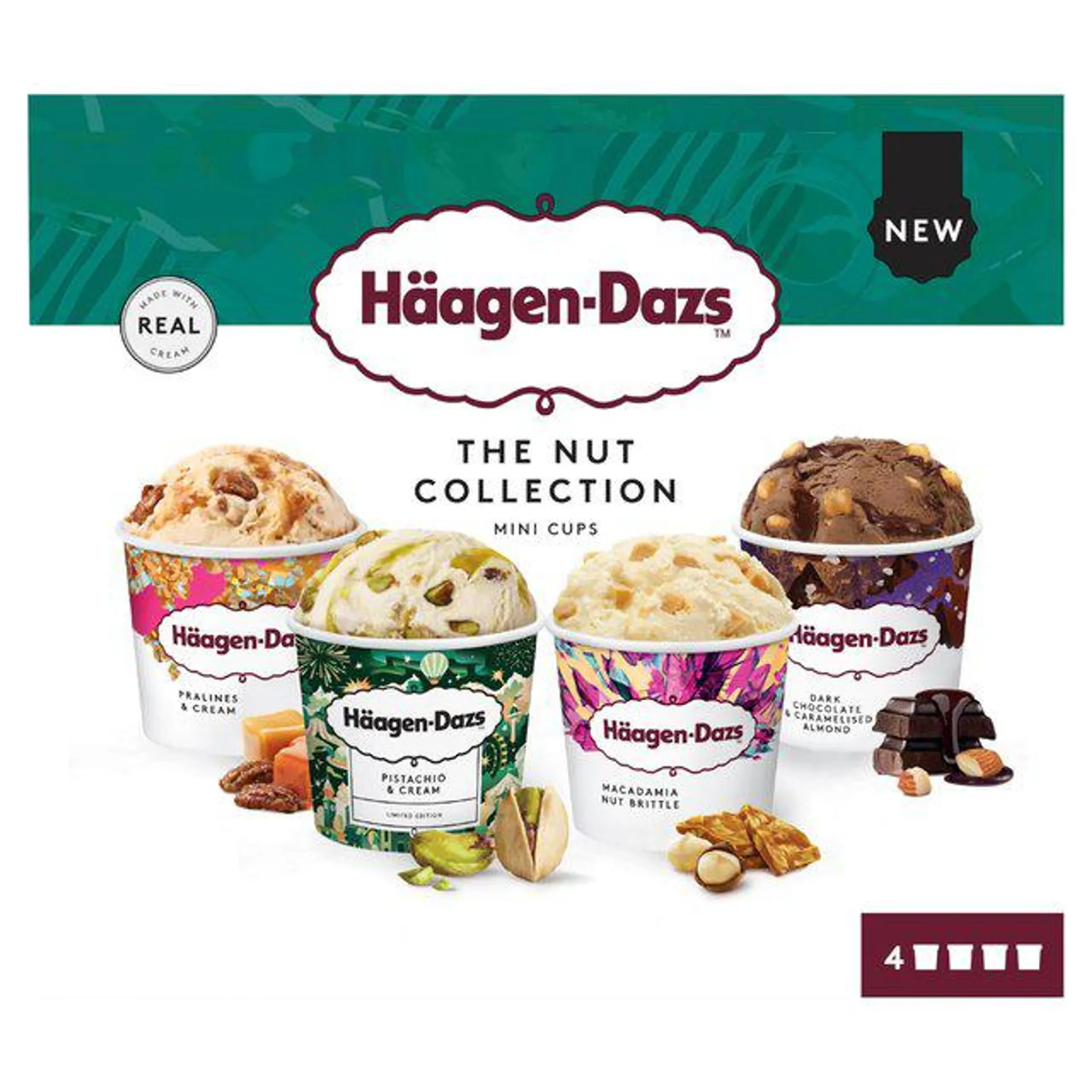 Haagen-Dazs Nut Collection Mini Cups Ice Cream 4 x 95ml