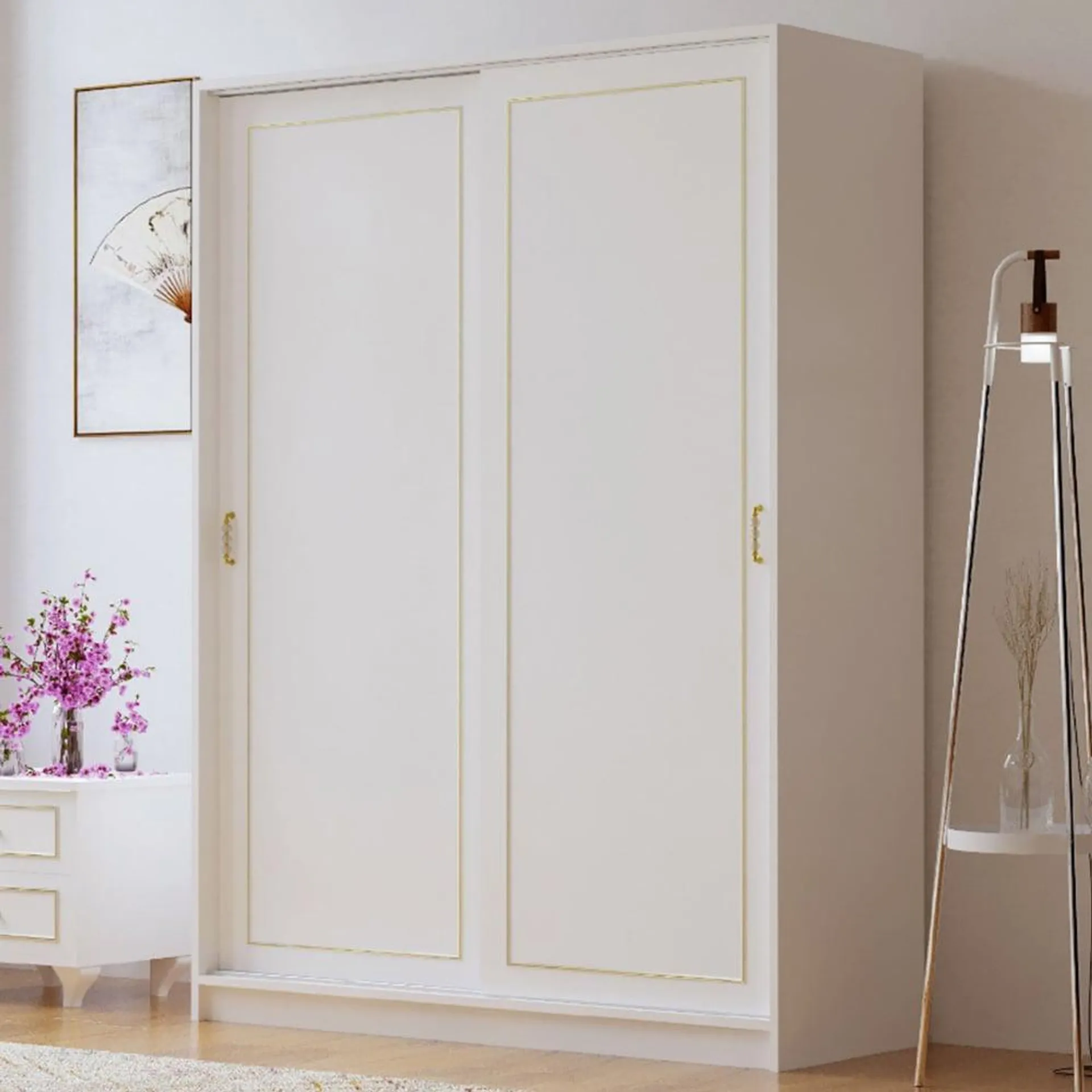 Evu MARIE 2 Door Gold and White Sliding Wardrobe