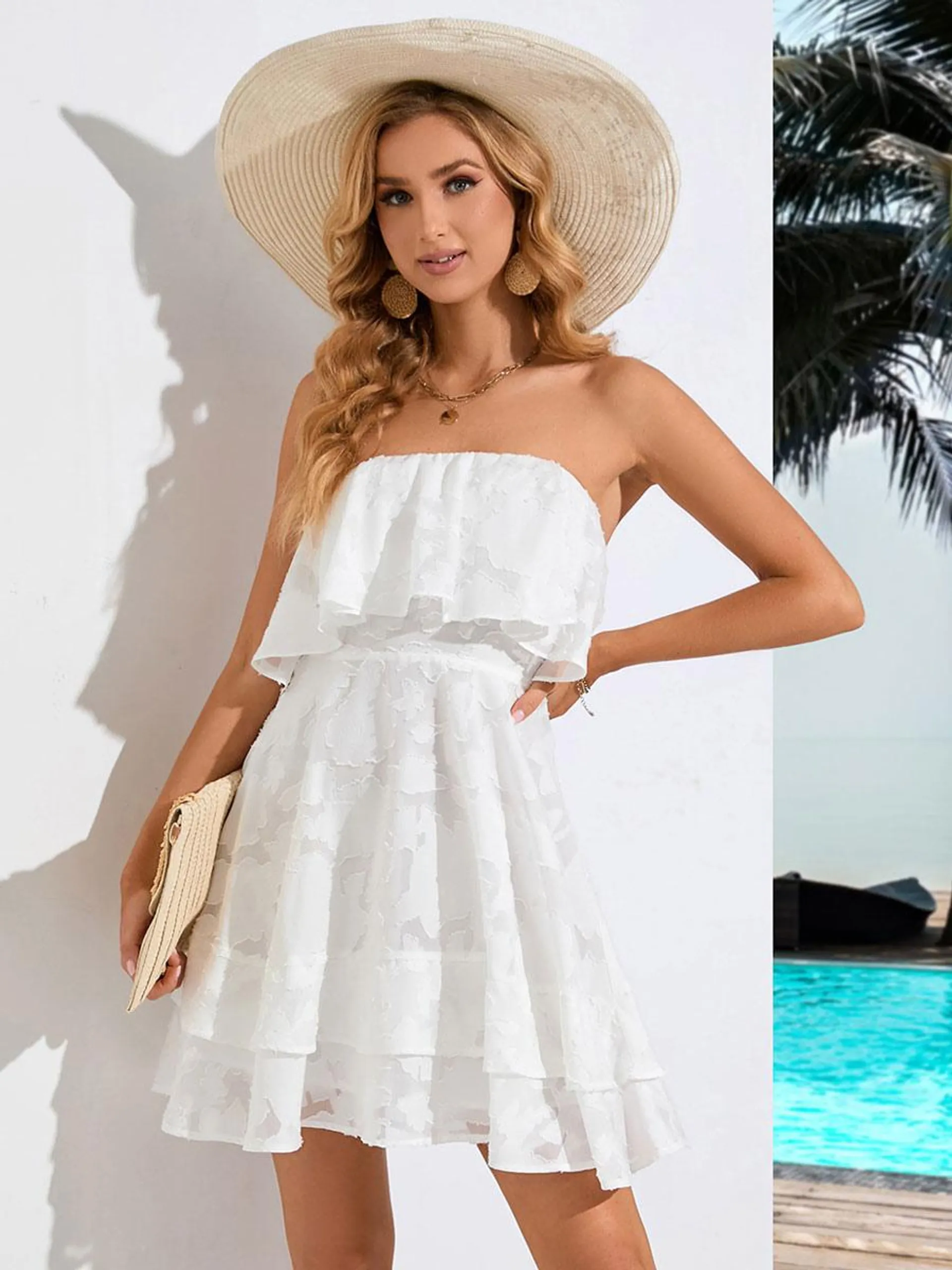 Summer Mini Dresses White Strapless Lace Beach Dress