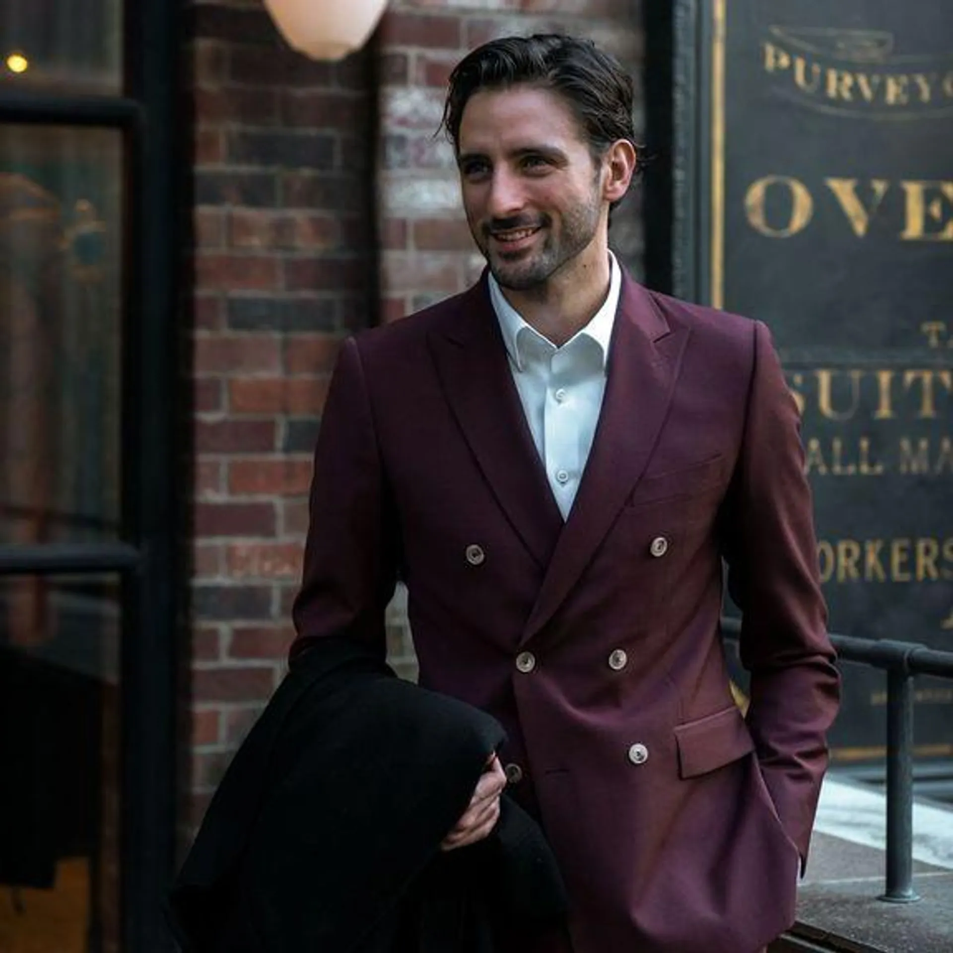 Burgundy two-piece suit