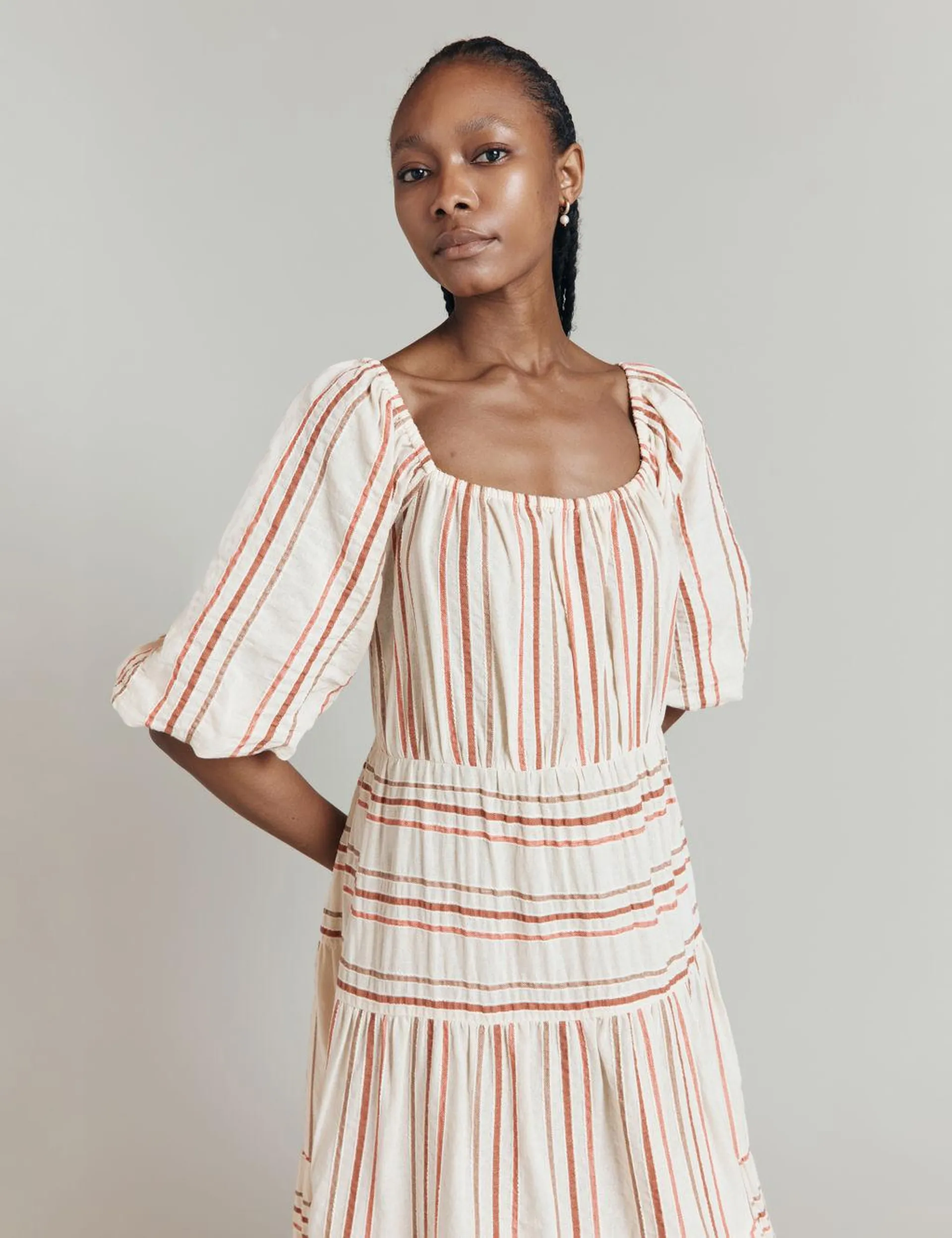 Cotton Rich Striped Midaxi Tiered Dress