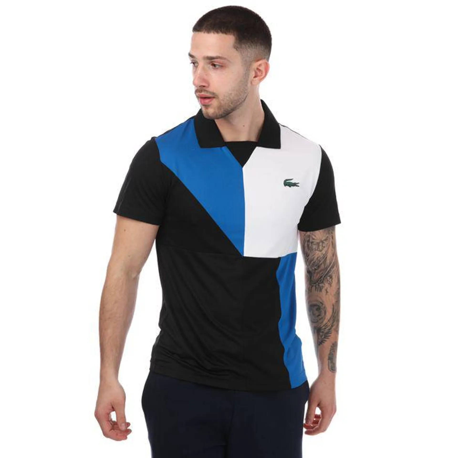 Lacoste Mens Sport Colour-Block Ultra Dry Pique Polo Shirt in black blue
