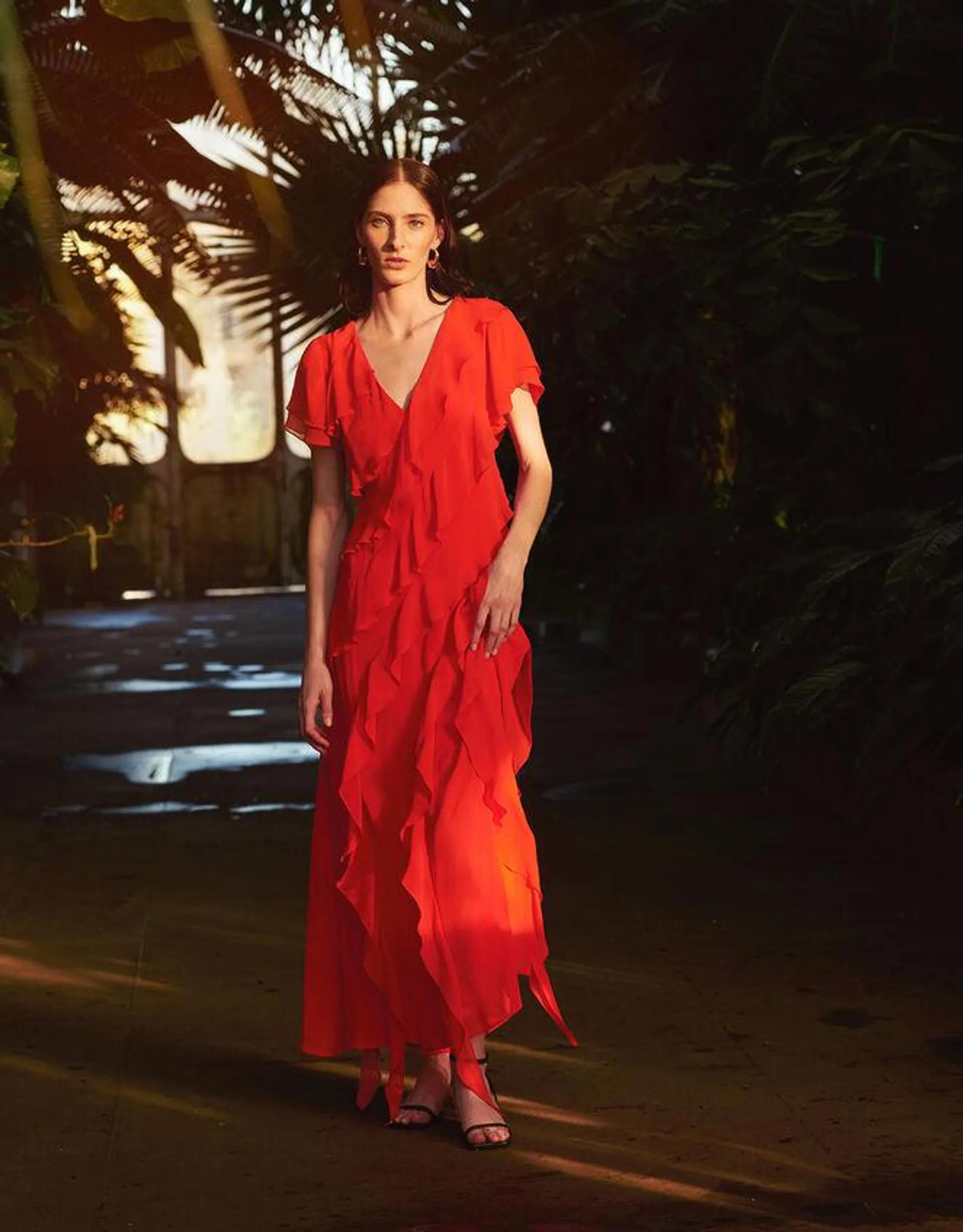 Renata Ruffle Midi Dress Red