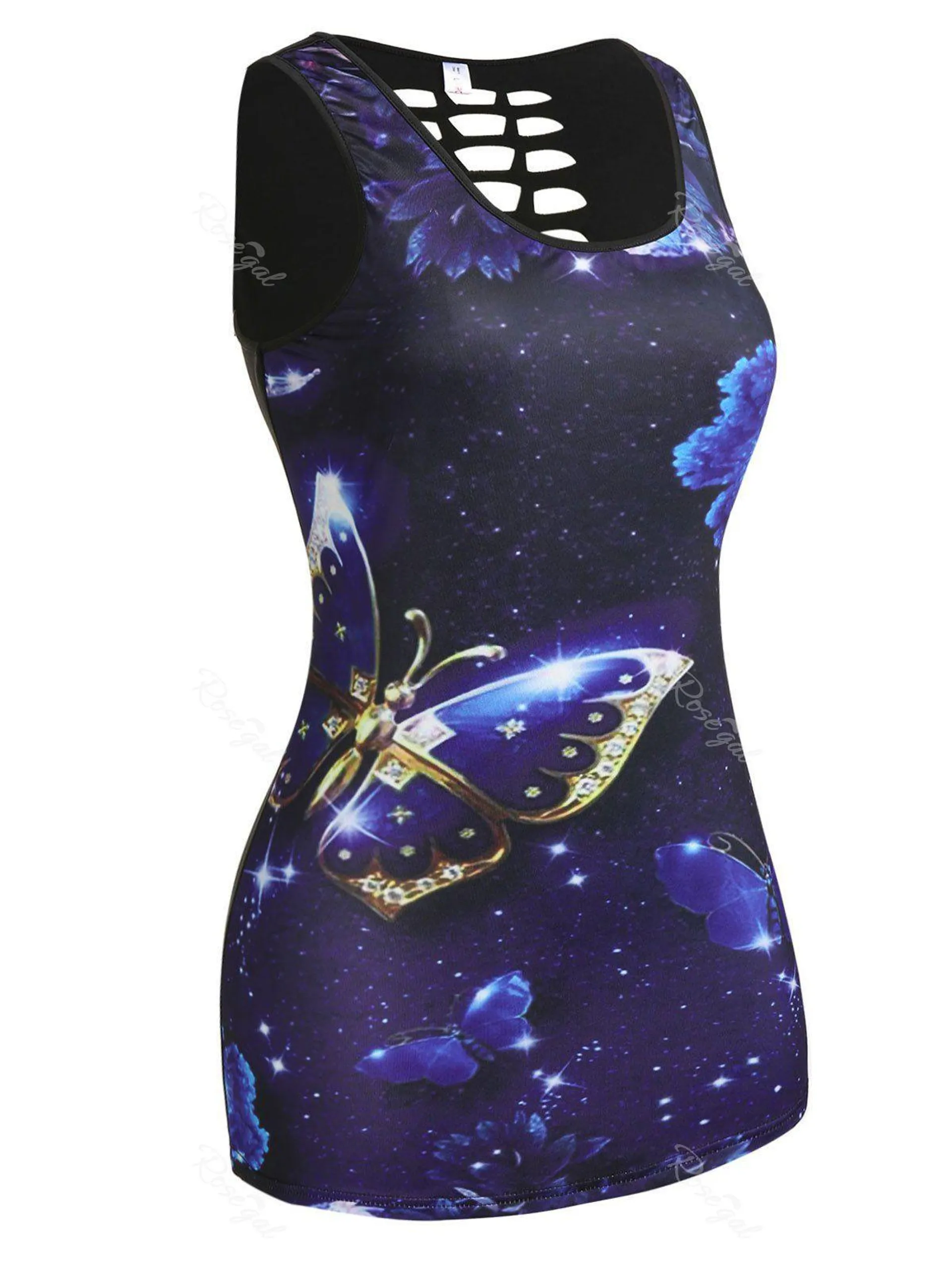 Plus Size & Curve Caged Cutout Butterfly Print Tank Top - 5x