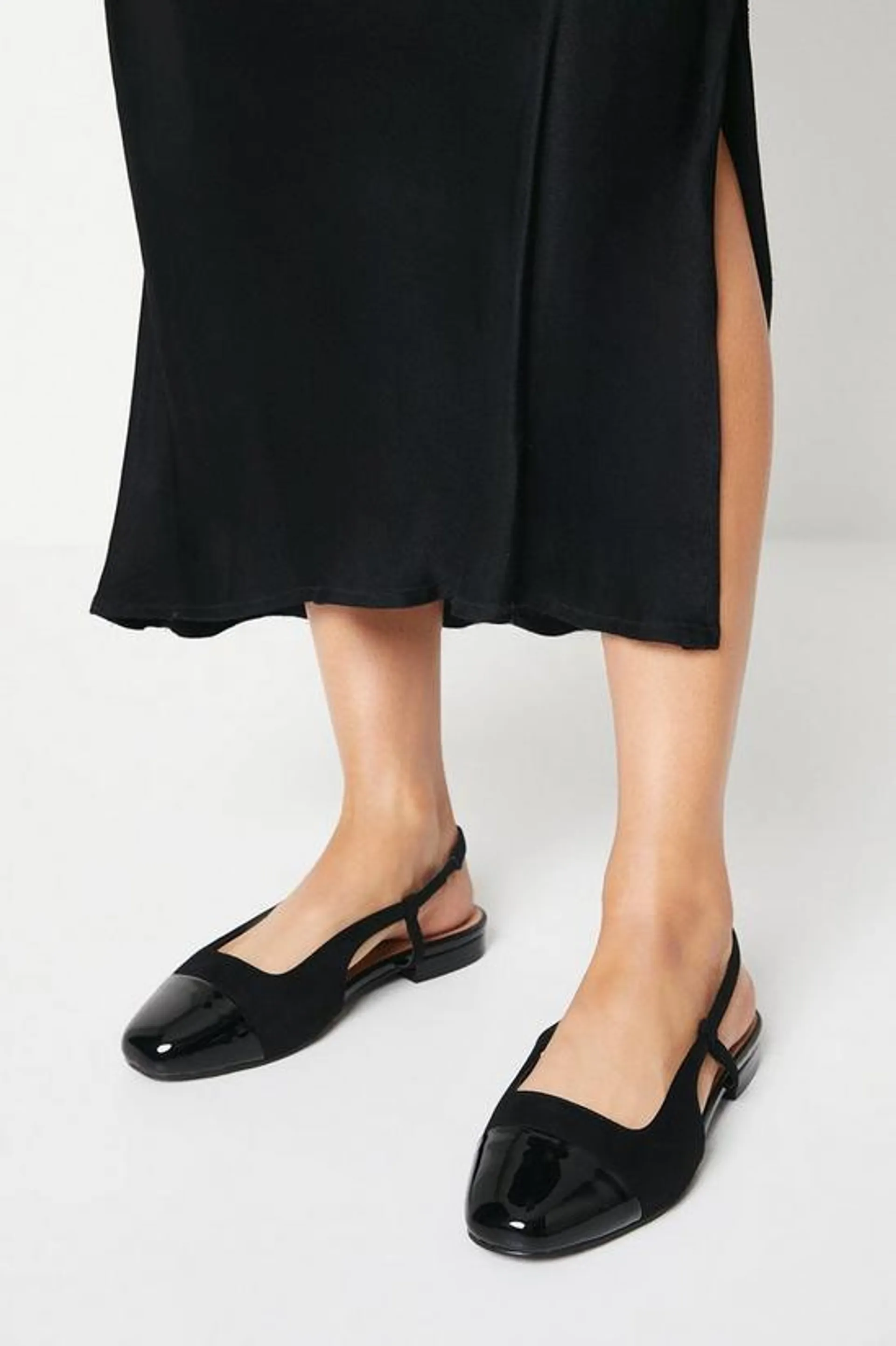 Wide Fit Penelope Slingback Toe Cap Detail Flat Pumps