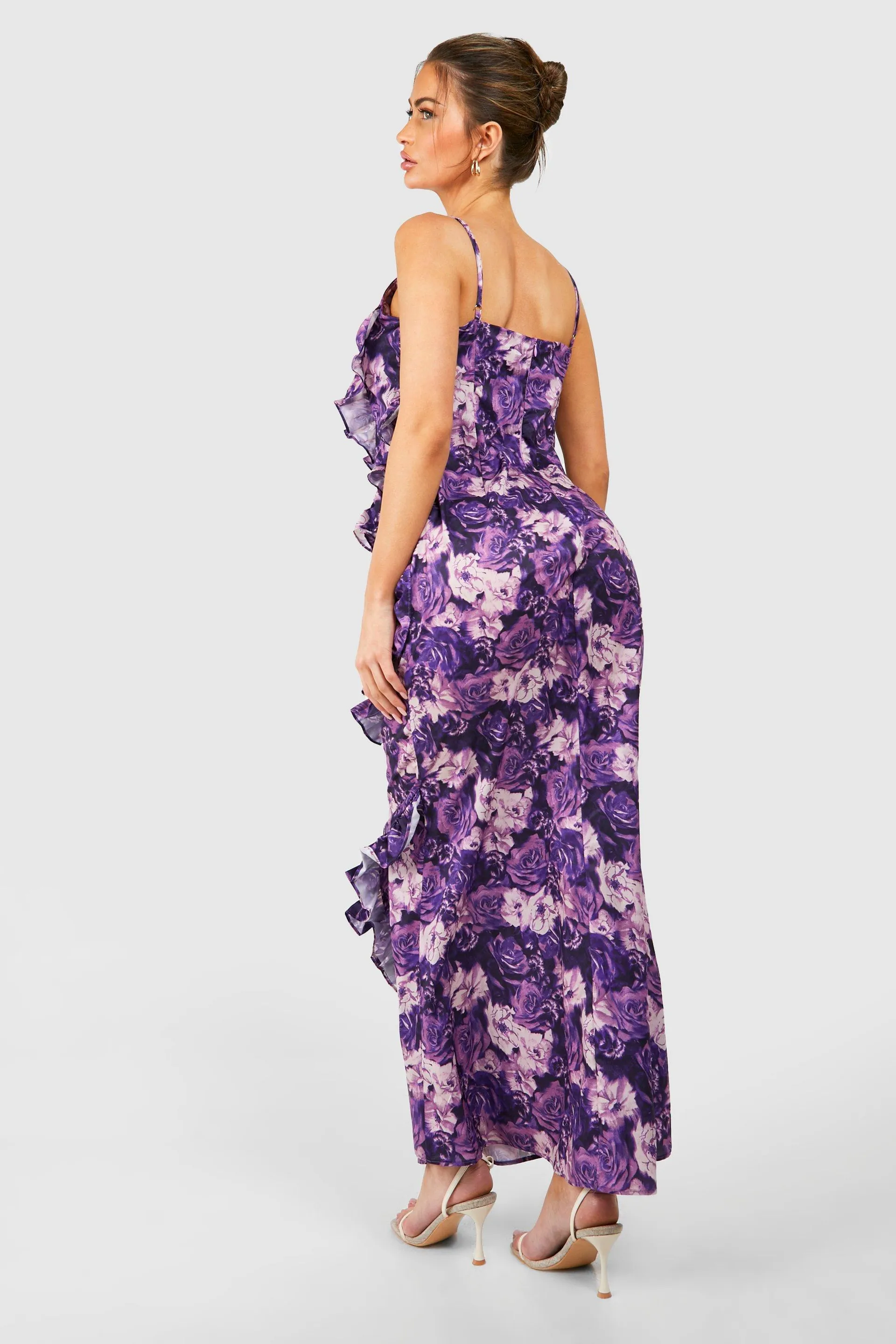 Floral Print Ruffle Detail Maxi Dress