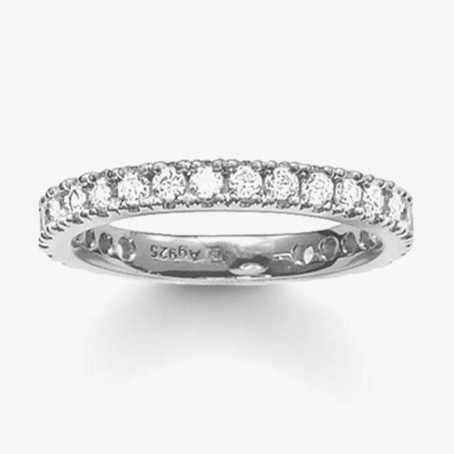 Silver Large Clear Cubic Zirconia Narrow Eternity Ring