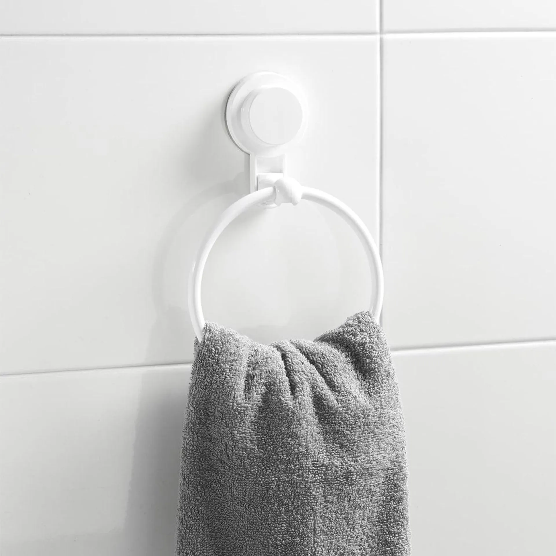 Secure Suction Towel Ring - White