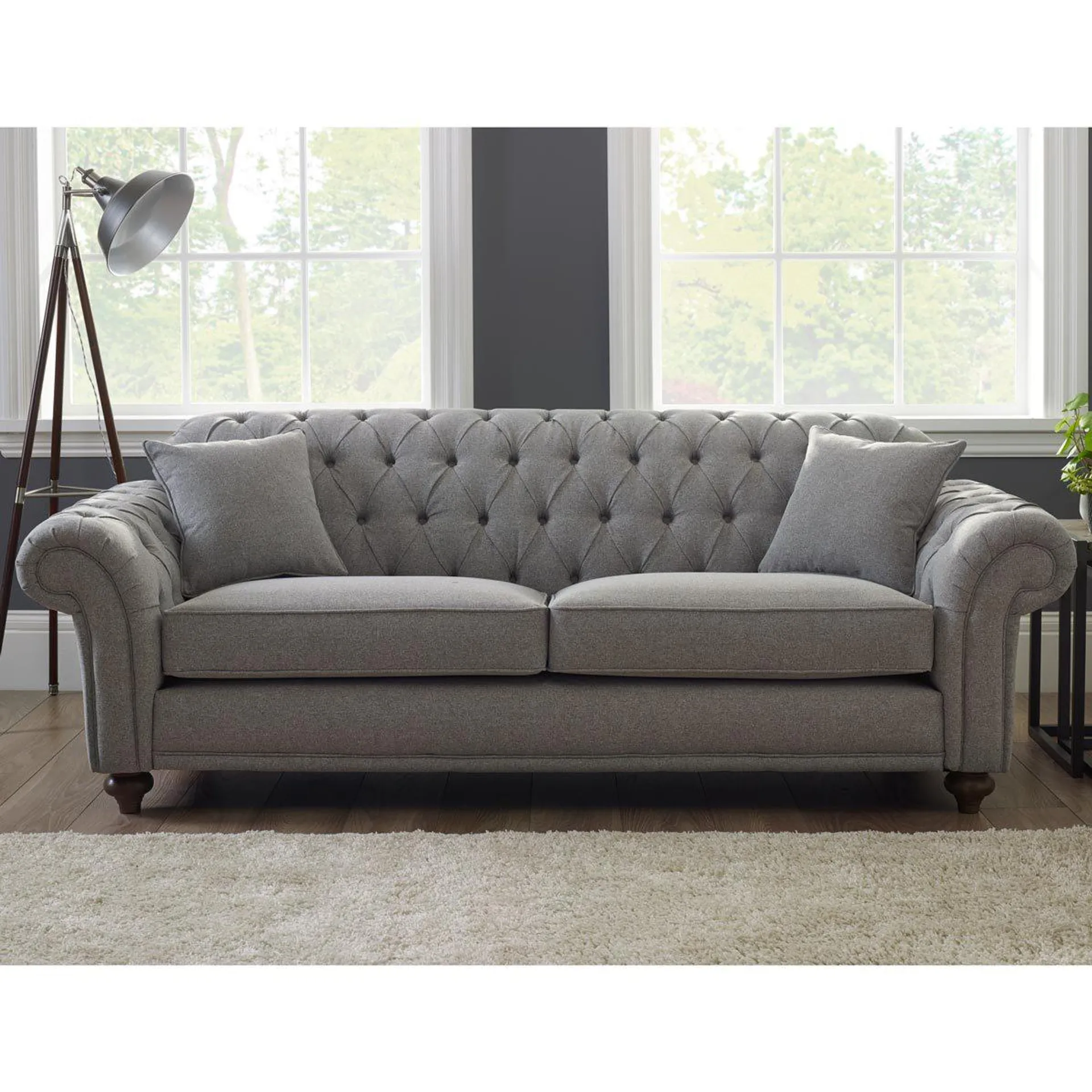 Bordeaux Button Back Fabric 4 Seater, Grey