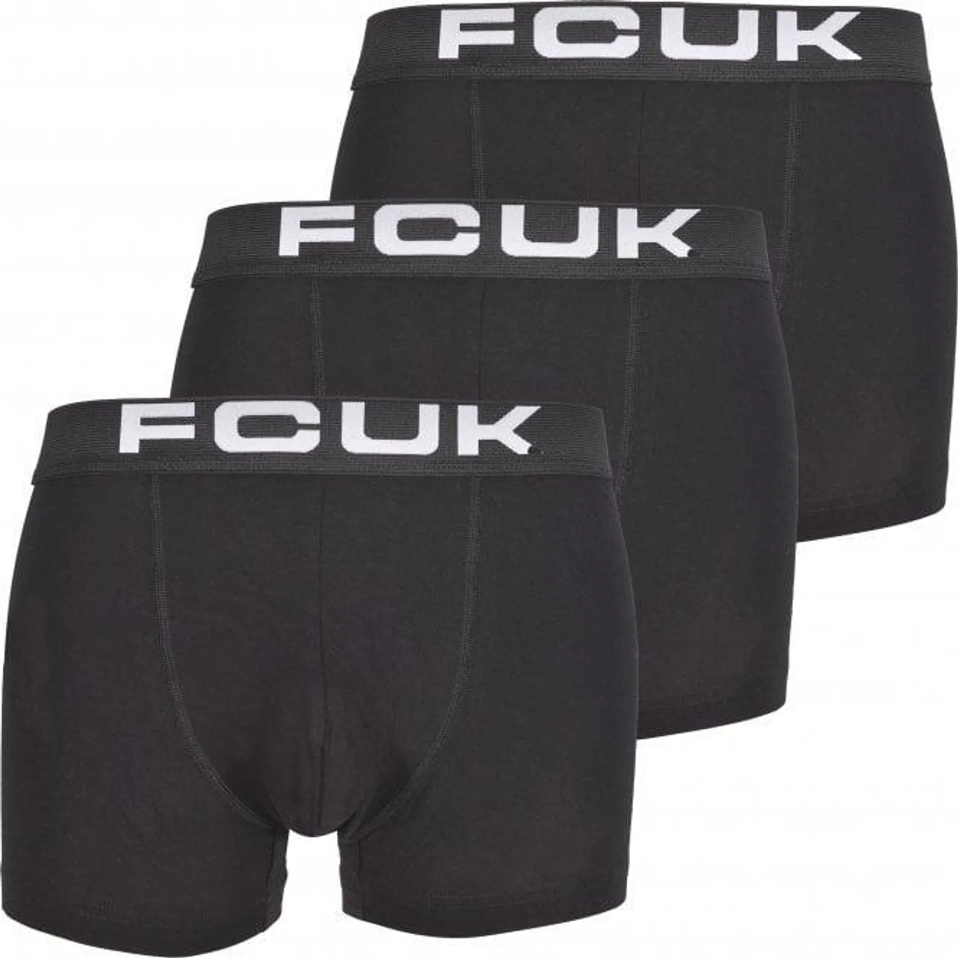 3-Pack FCUK Stretch Cotton Boxer Trunks, Black