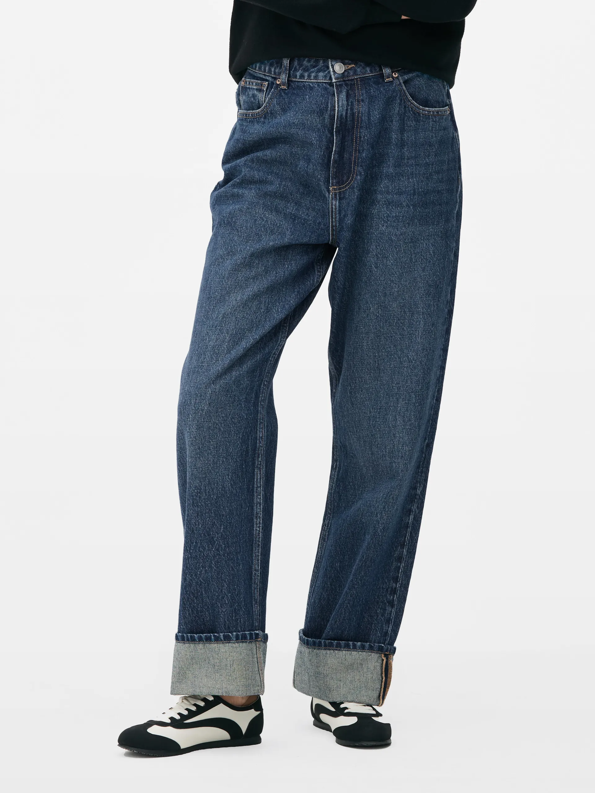 Turn-Up Cuff Straight Leg Jeans