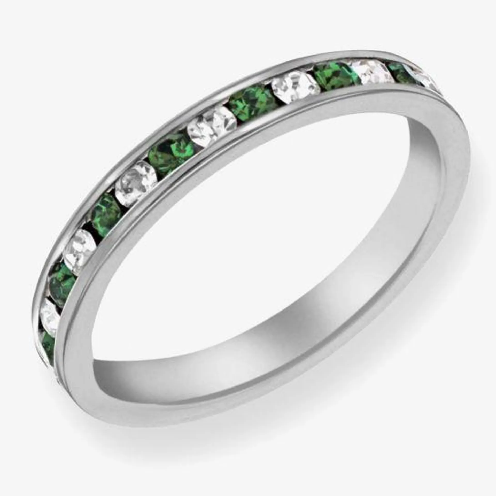 Sterling Silver Green and White Crystal Eternity Ring 8.80.0621