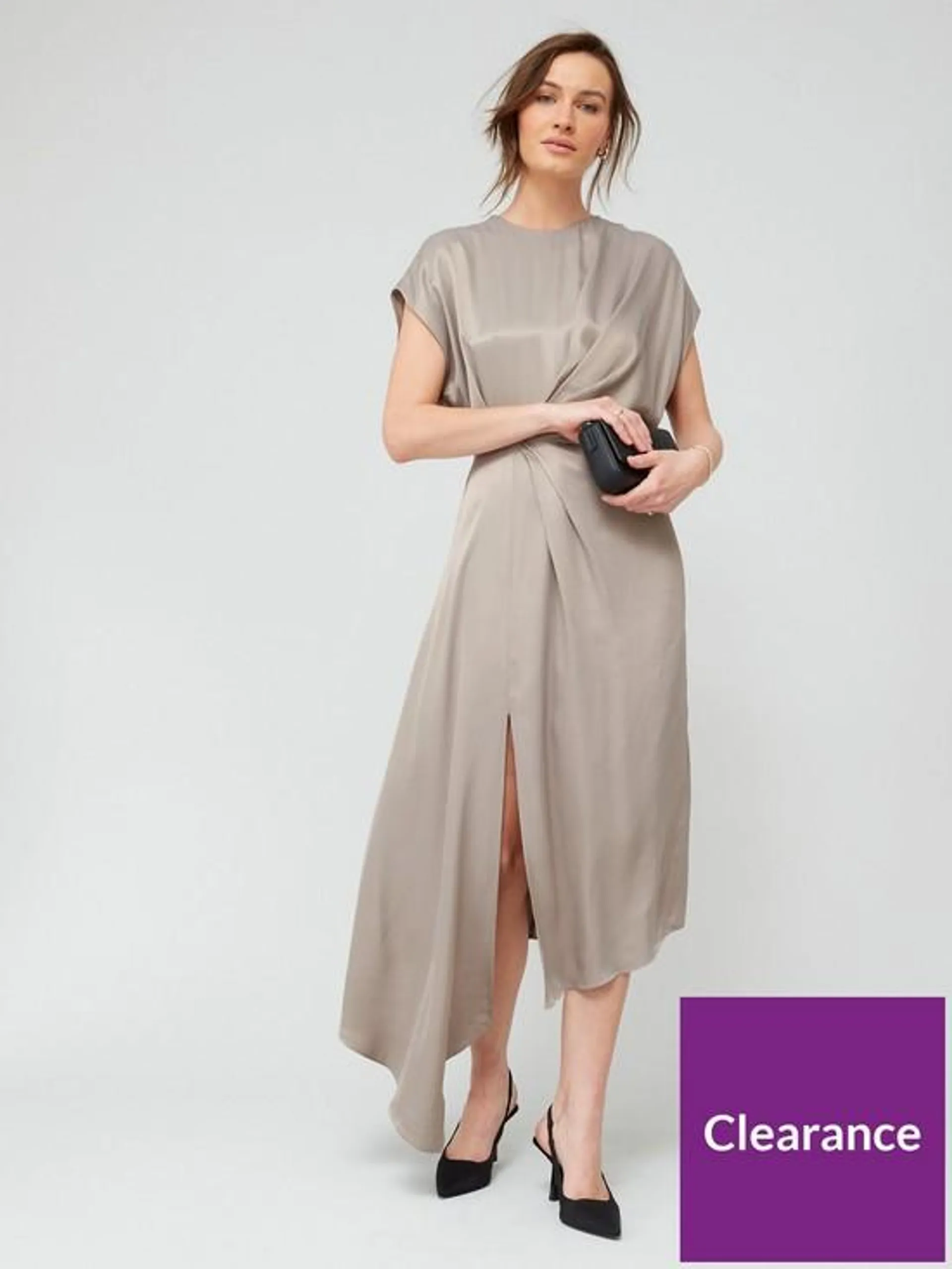 Satin Midi Dress - Grey