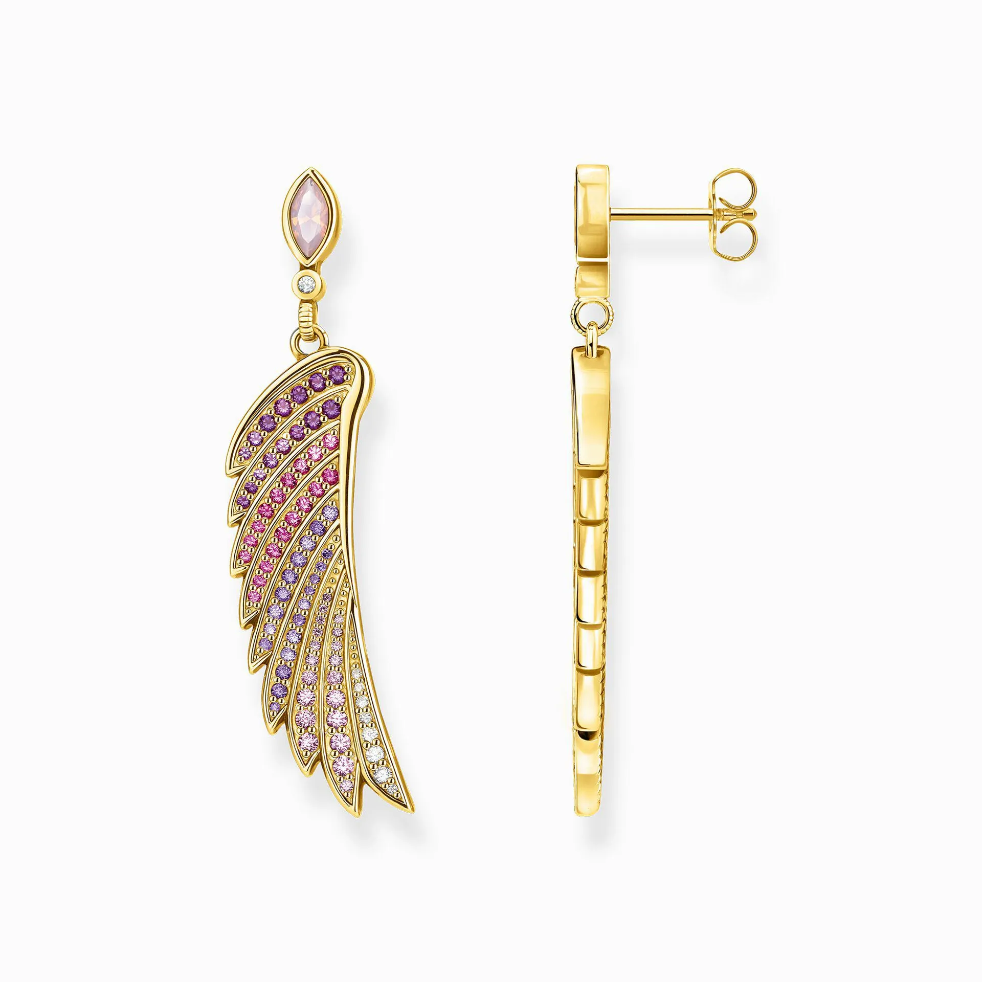 Earrings bright gold-coloured hummingbird wing