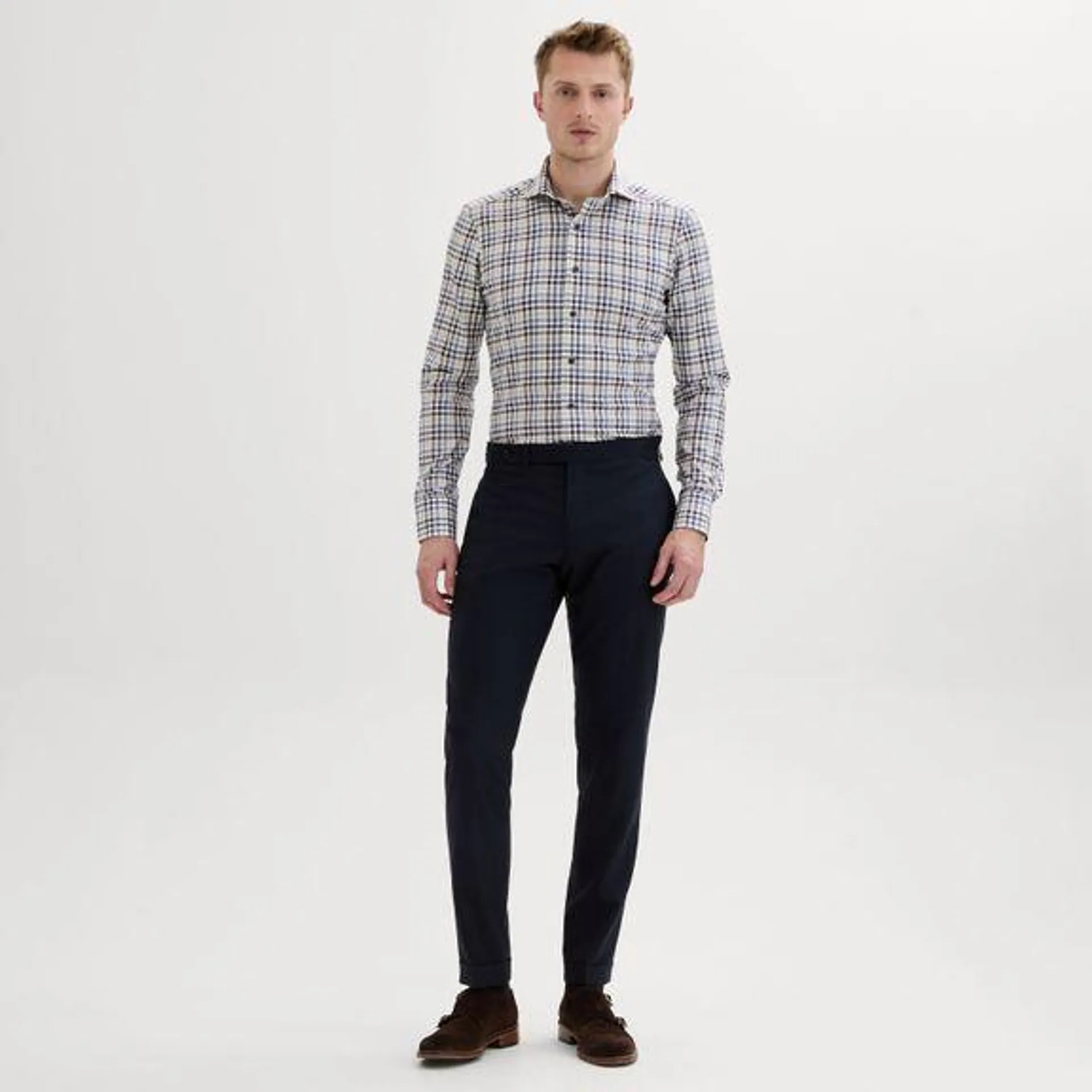 Non-iron business shirt with a small checkered pattern