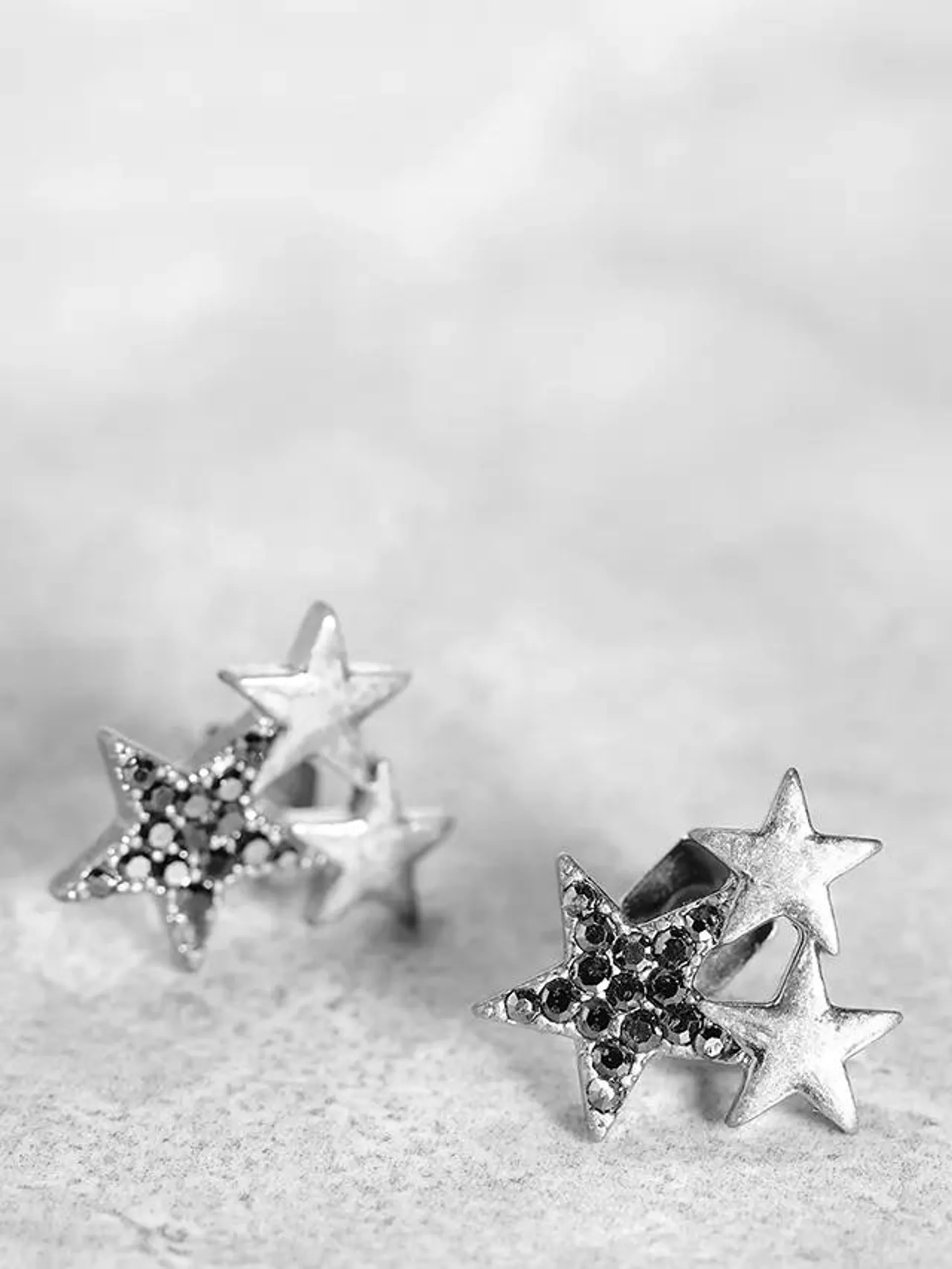 Mint Velvet Triple Star Earrings, Silver
