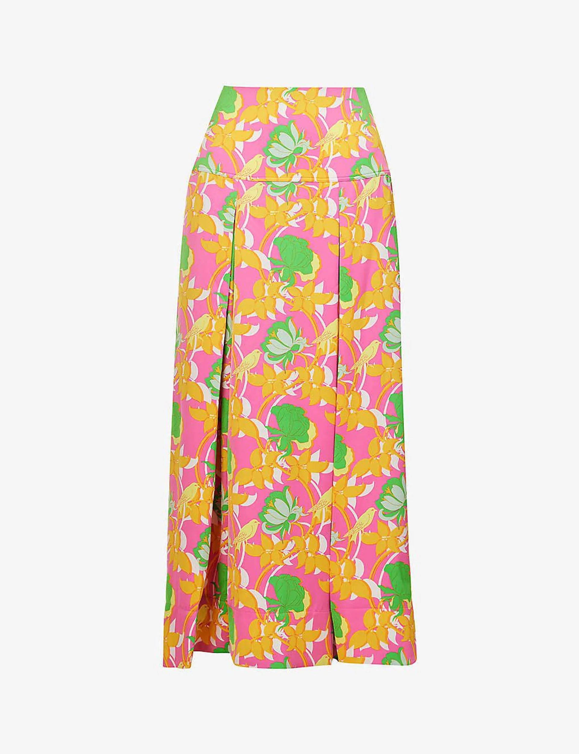 Magnolia floral-pattern recycled-polyester maxi skirt
