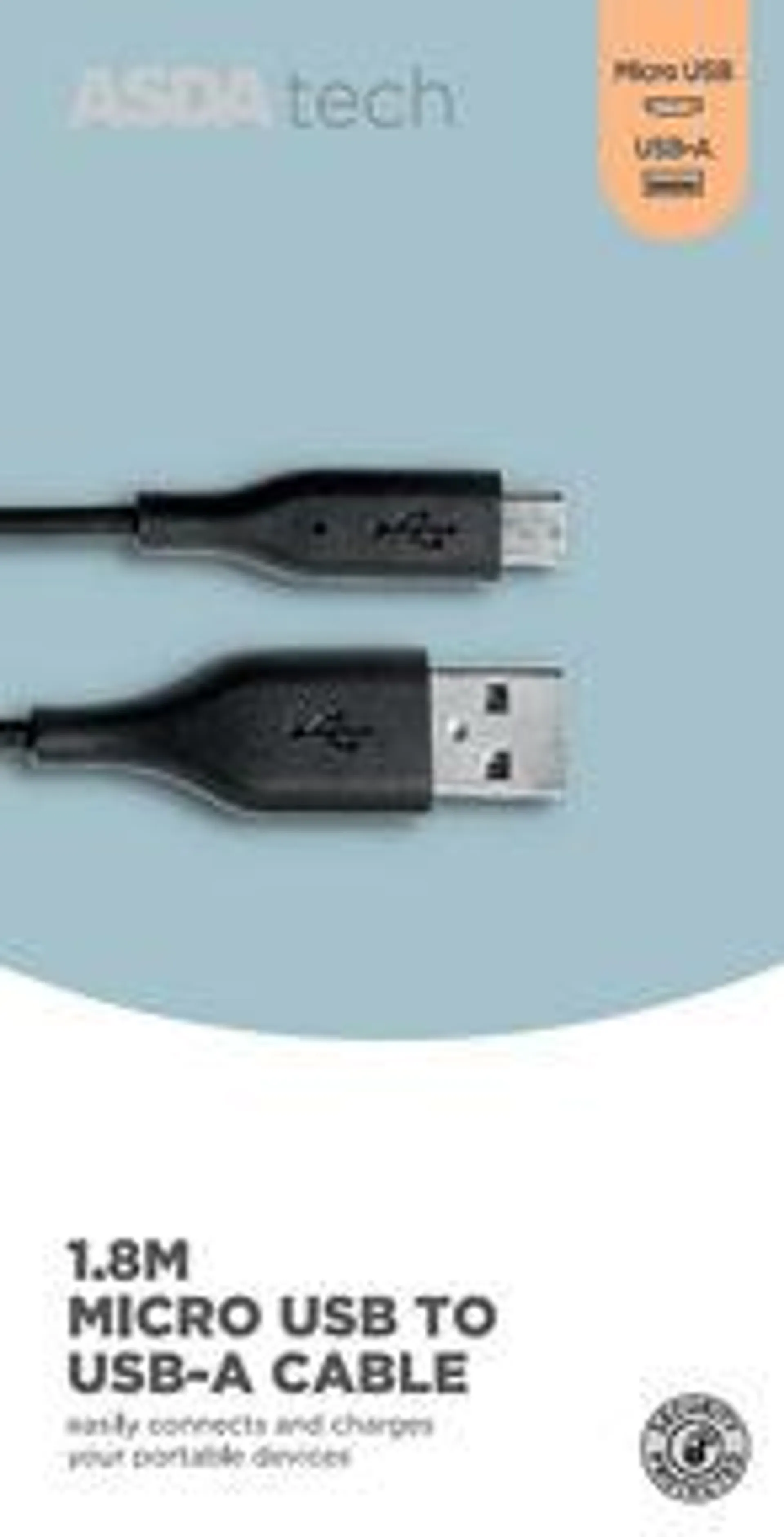 ASDA Tech Micro USB Cable - Black 1.8m