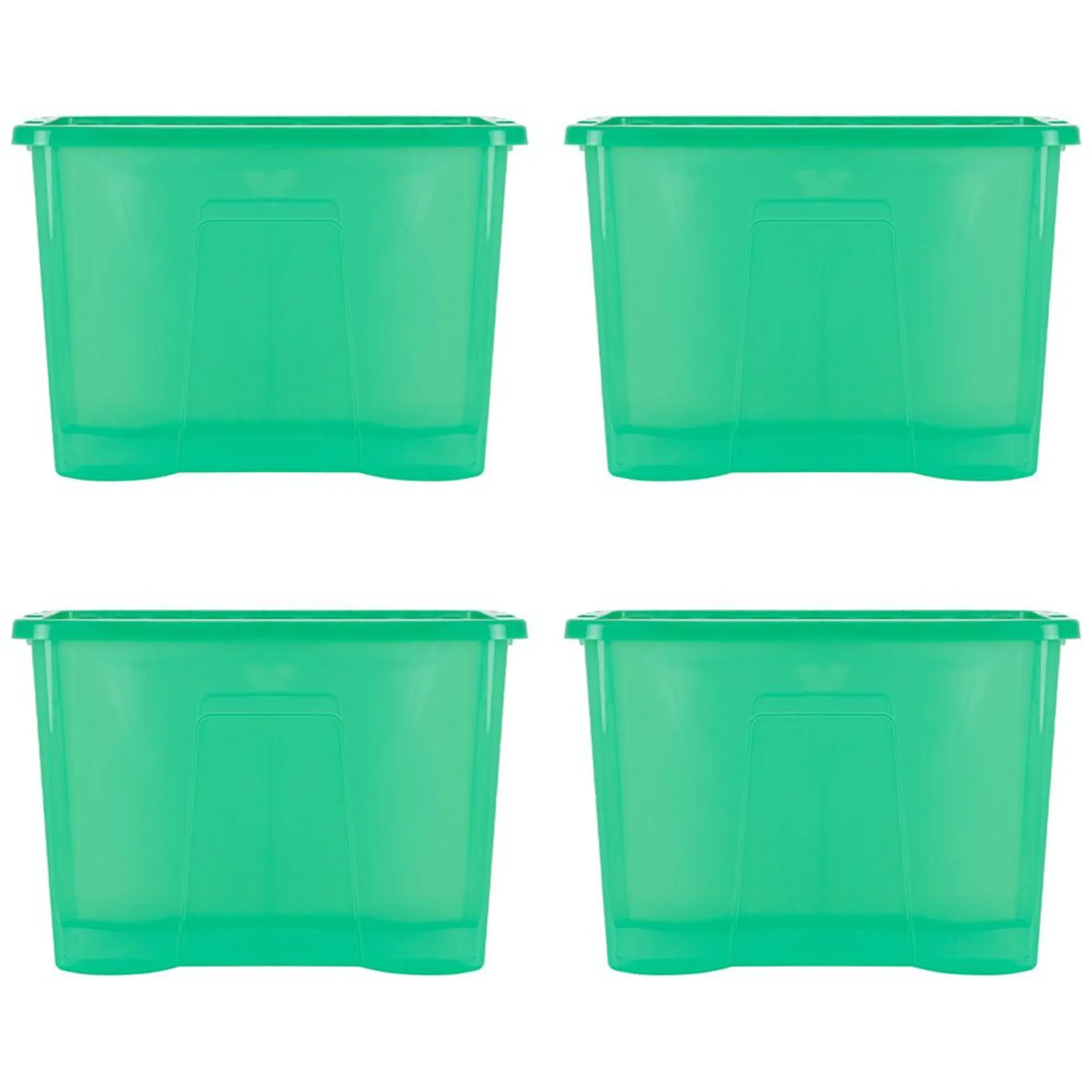 Wham Crystal 80L Clear Green Stackable Plastic Storage Box and Lid Pack 5