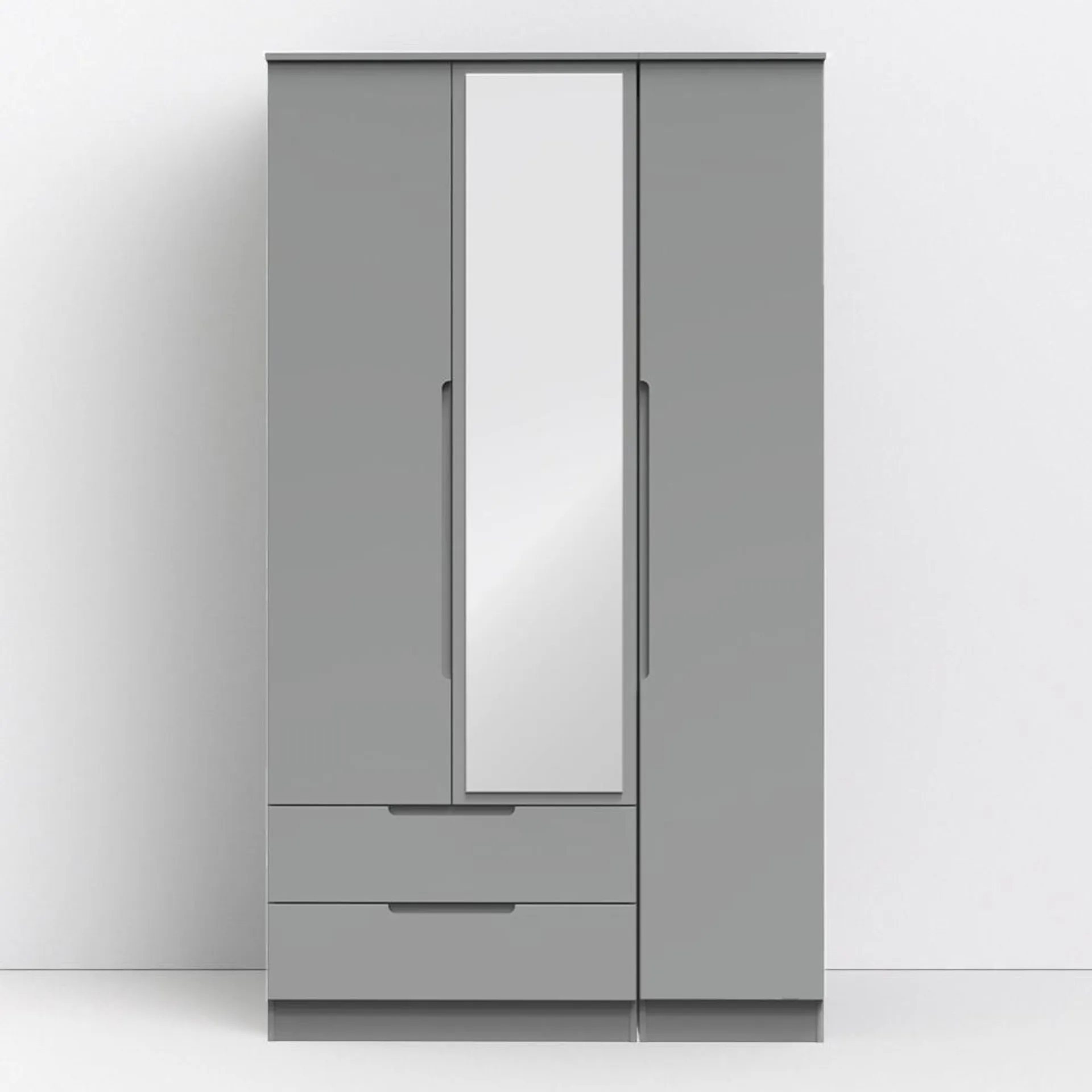 Crowndale Milan Ready Assembled 3 Door 2 Drawer Dusk Grey Tall Mirrored Wardrobe