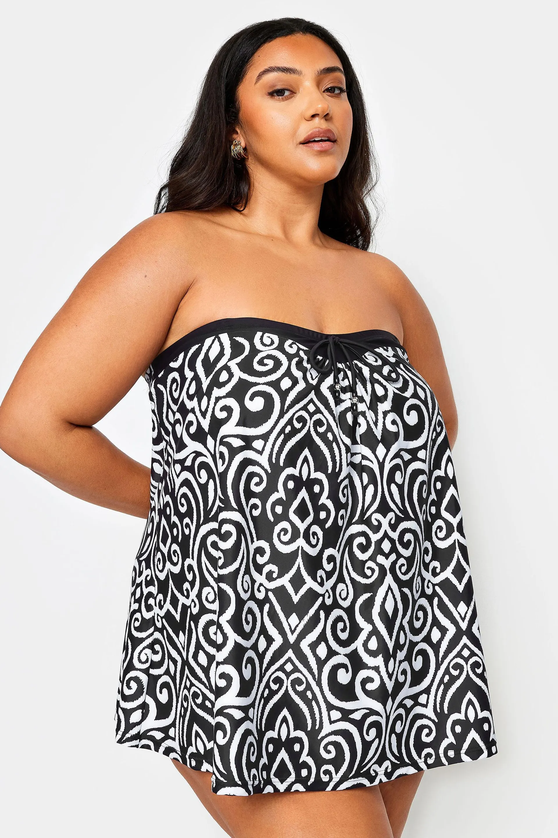 YOURS Curve Black Abstract Print A-Line Tankini Top