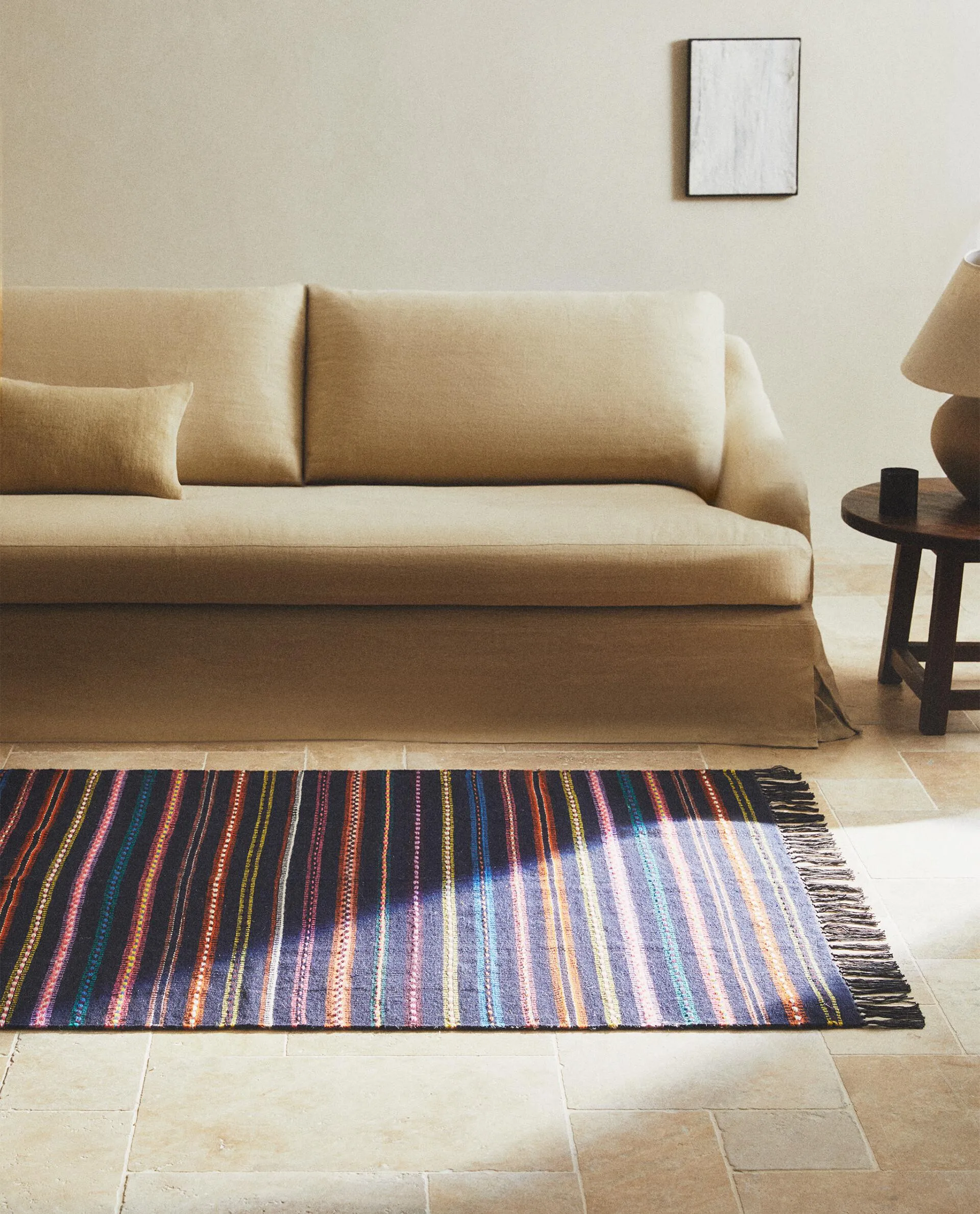 RECTANGULAR MULTICOLOURED STRIPES WOOL RUG