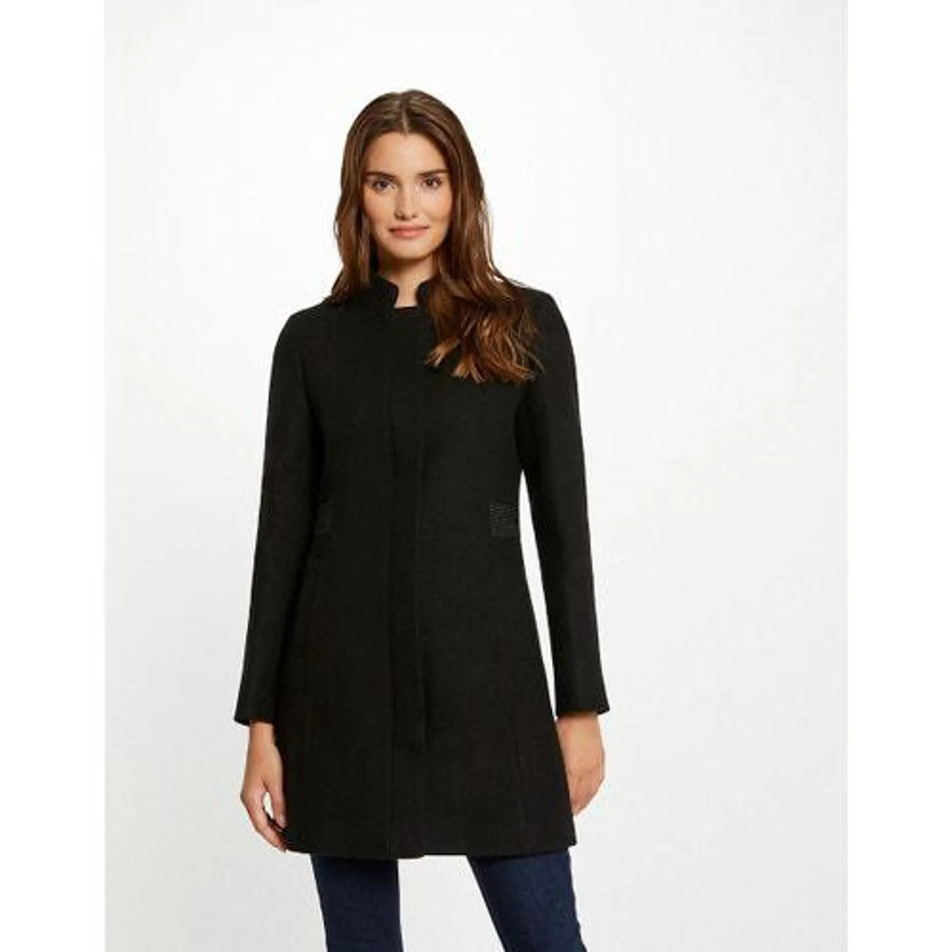 Wool Mix Coat with High Neck in Straight Fit