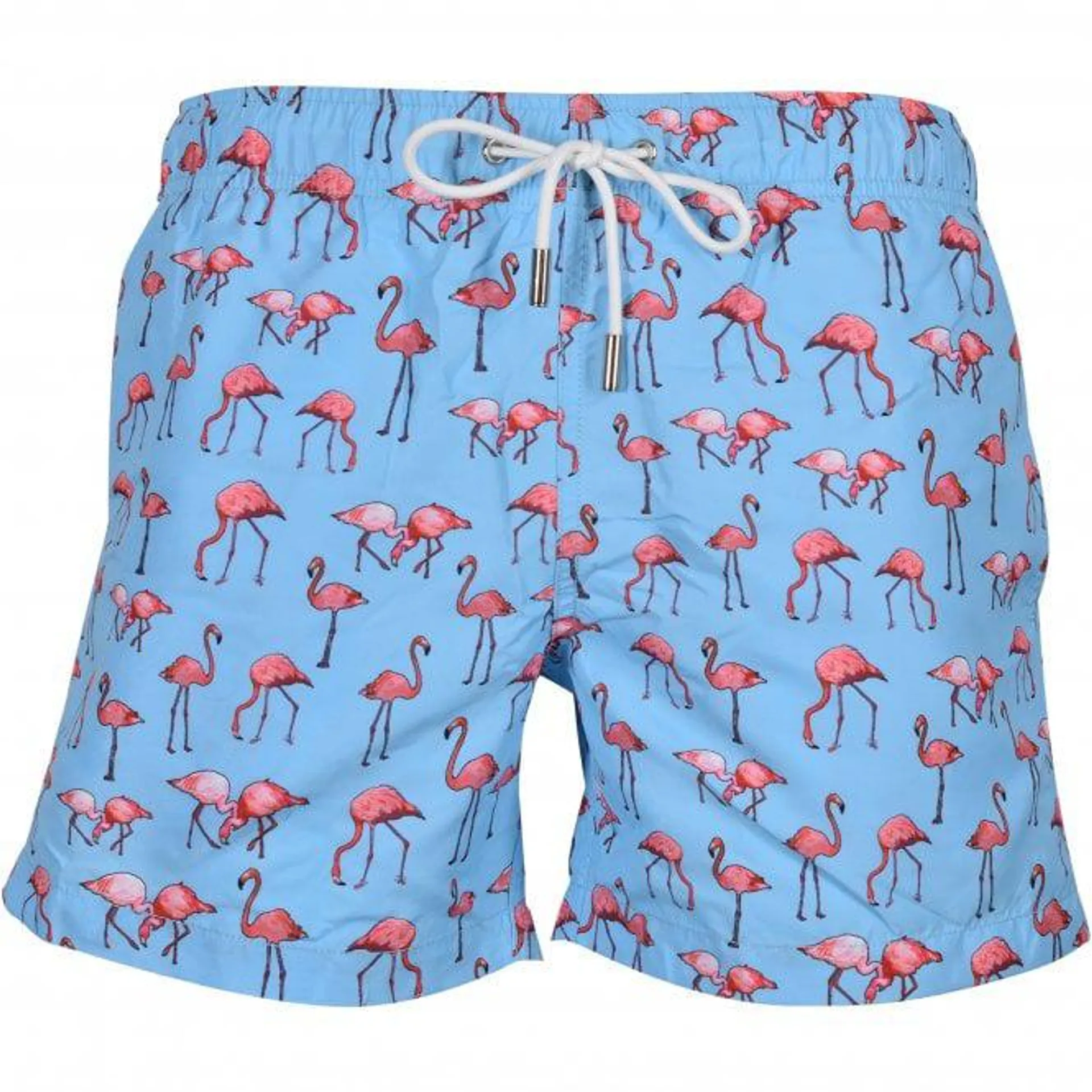 Flamingo Cluster Swim Shorts, Soft Blue