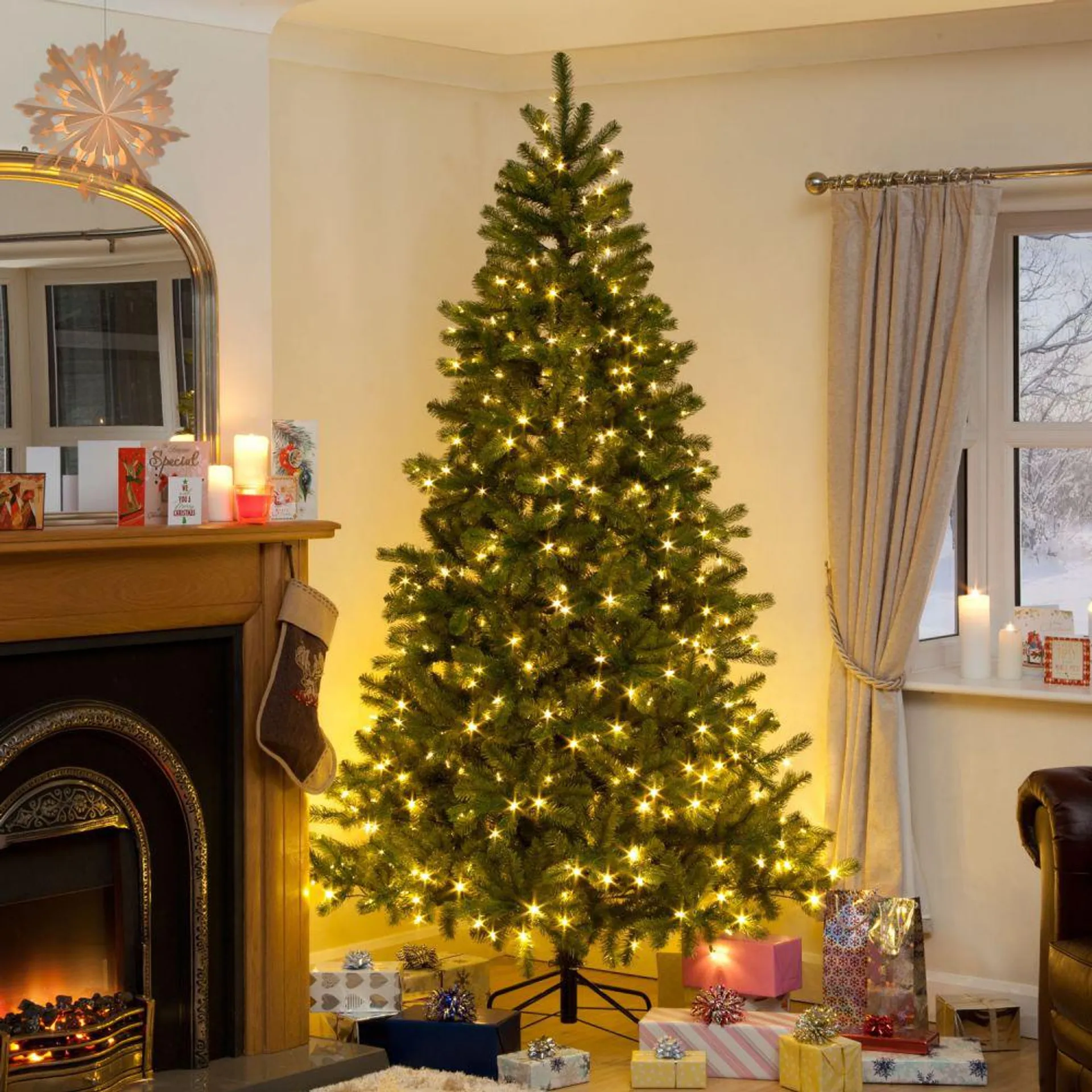 Douglas Fir Warm White LED Mixed PE Hinged Christmas Tree