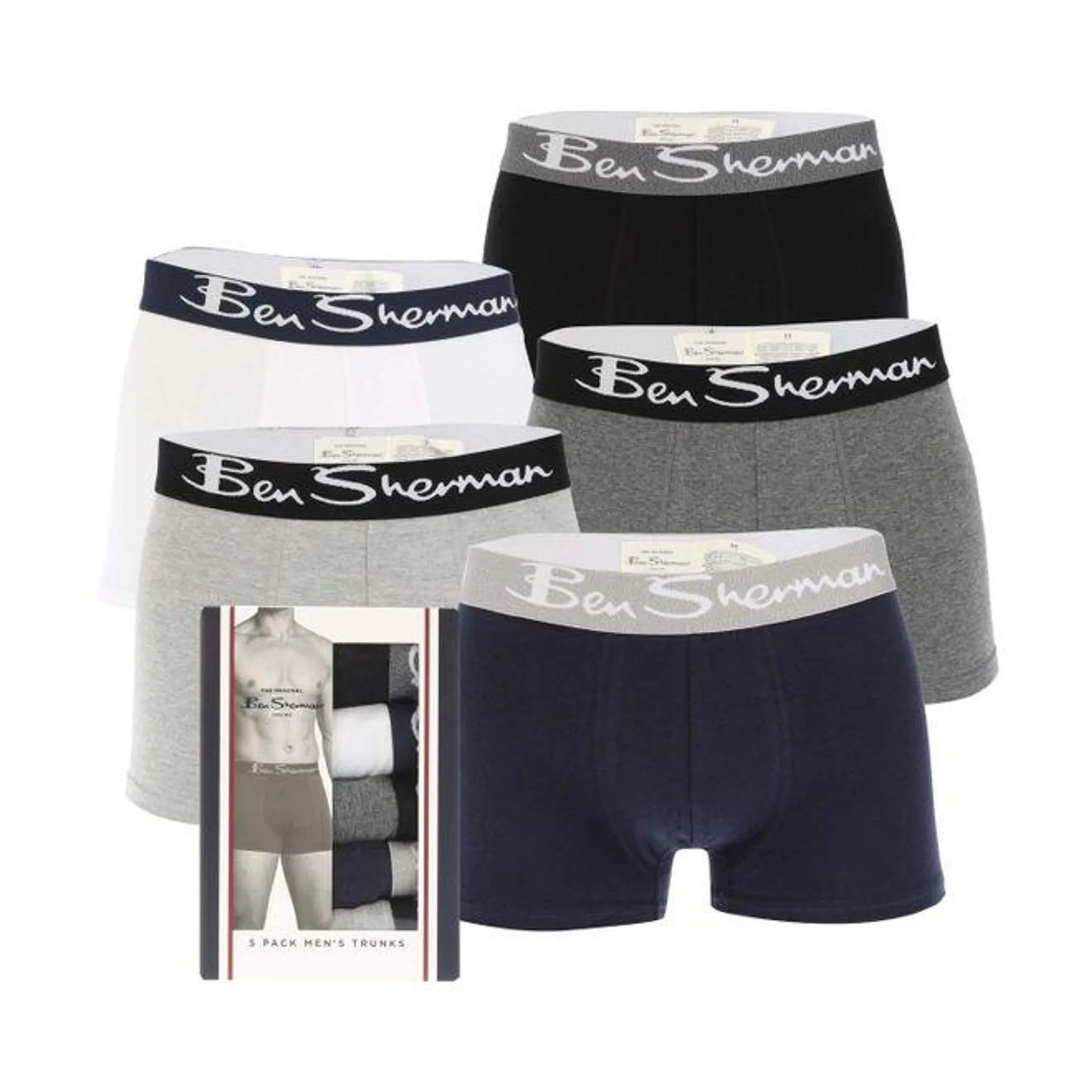 Ben Sherman Mens Poderick 5 Pack Trunks in Black Grey