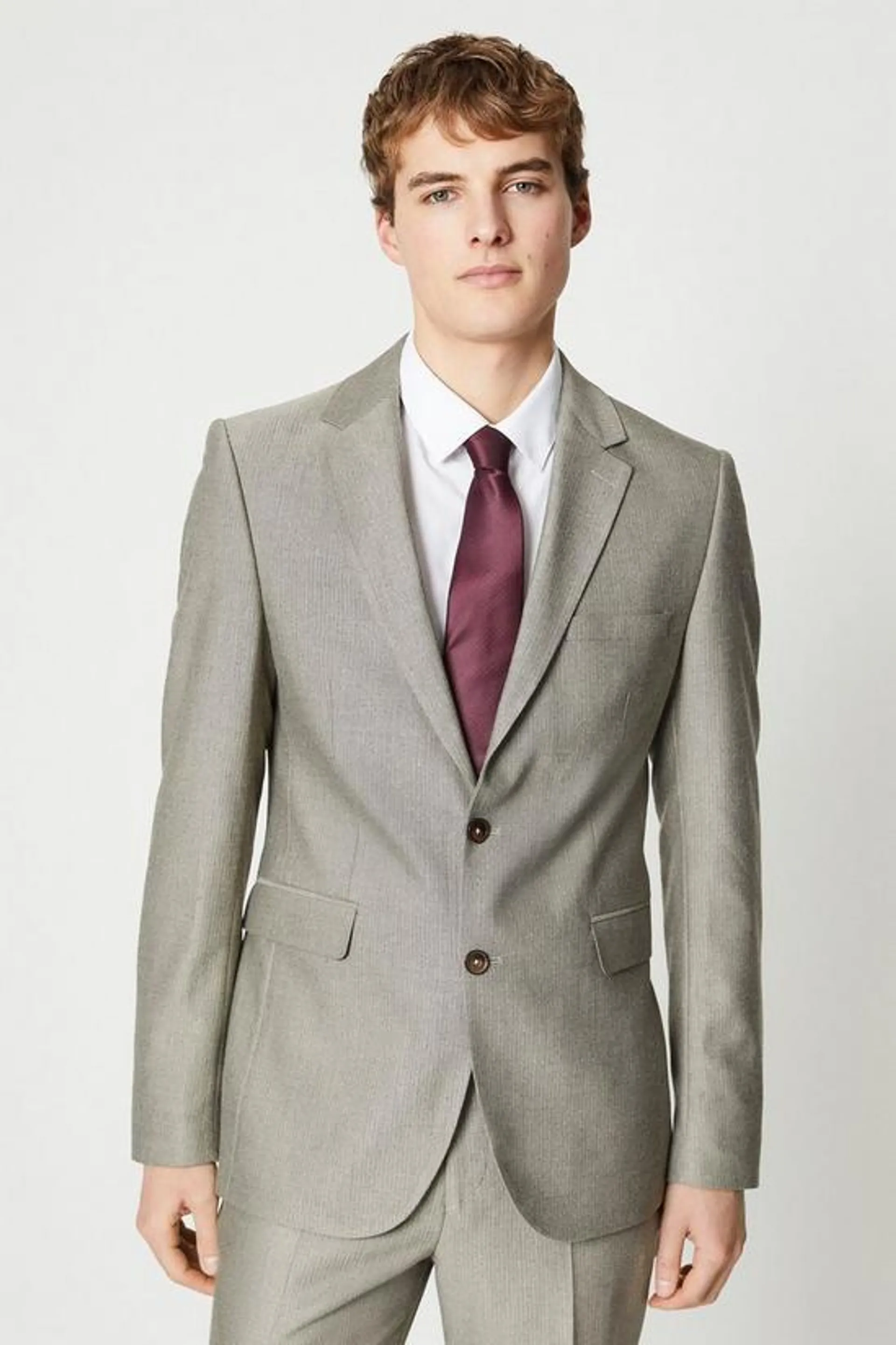 Neutral Herringbone Suit Jacket