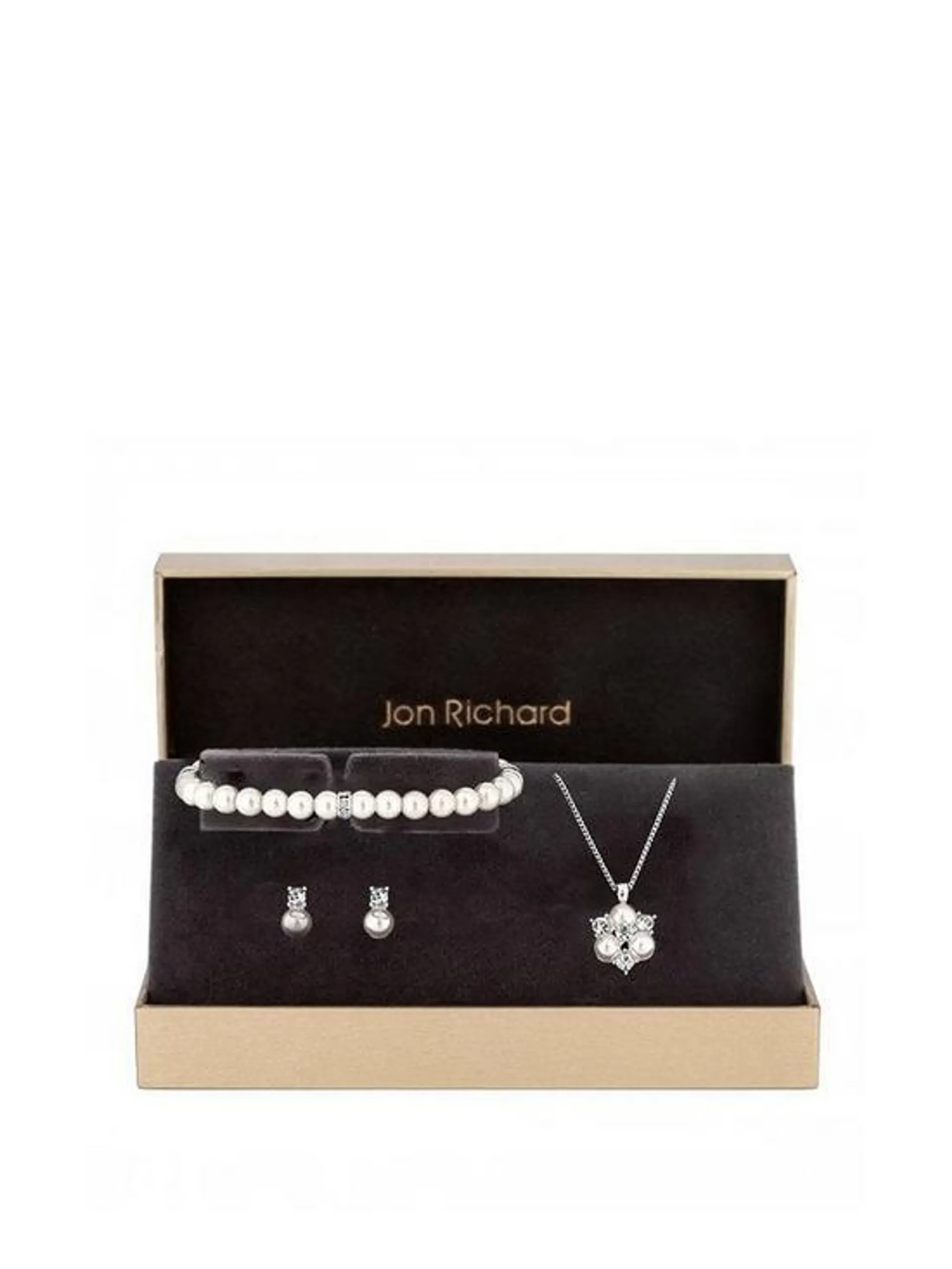 Silver Plated Clear Crystal Pearl and Crystal Cluster Trio - Gift Boxed
